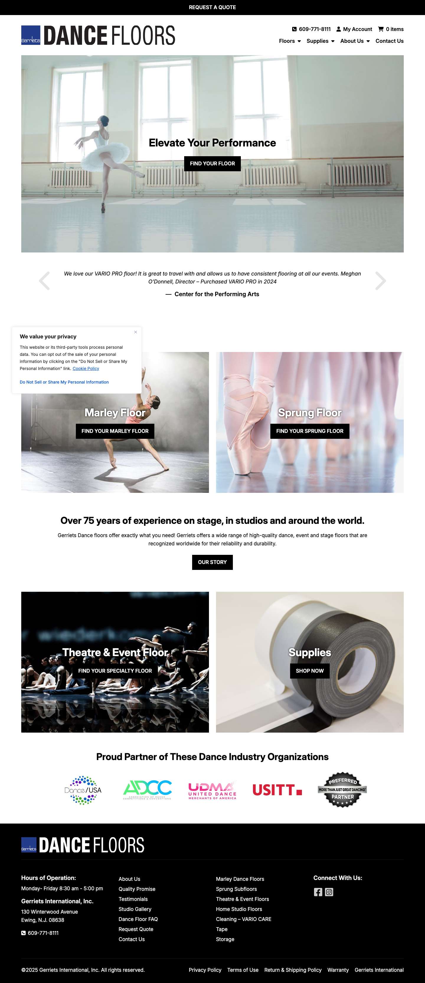 Gerriets Dance Floors - Stage & Event Flooring Specialists NJ - Full Screenshot