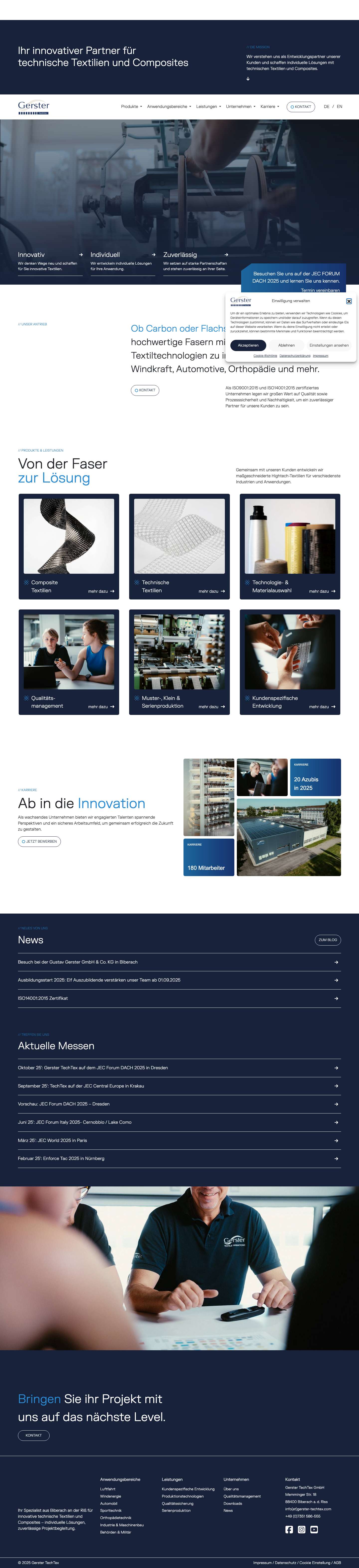 Gerster TechTex - Ihr innovativer Partner für technische Textilien und Composites - Full Screenshot
