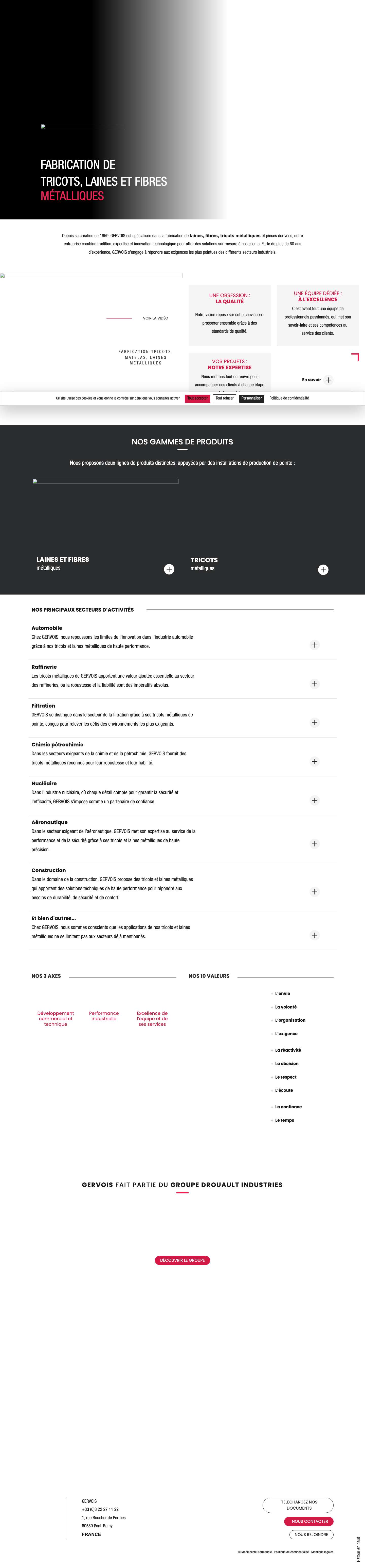 Gervois - Fabrication de laines, fibres, tricots métalliques - Full Screenshot