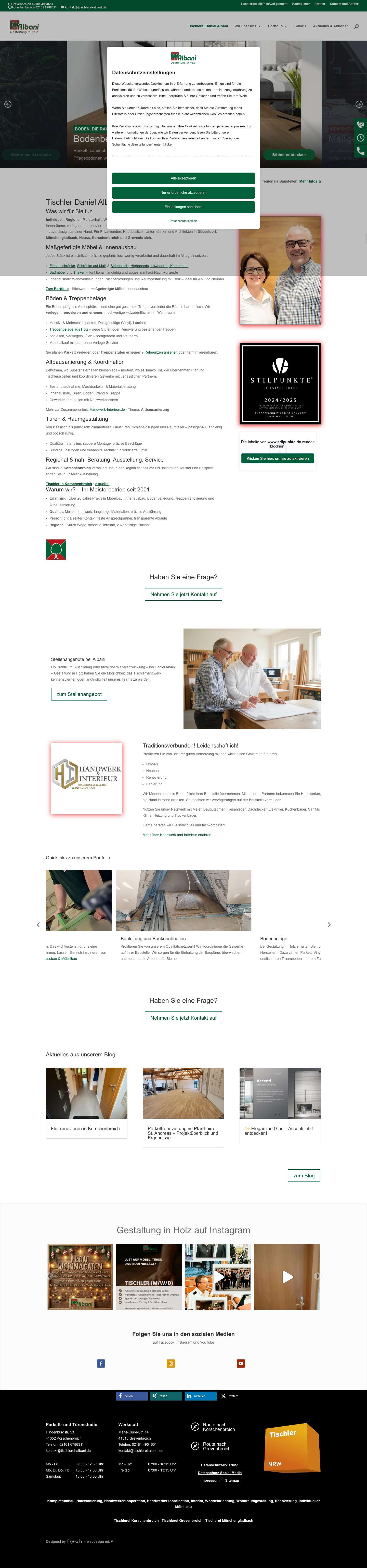 Tischlerei Daniel Albani: Schreiner, Böden, Möbelbau, Türen - Full Screenshot