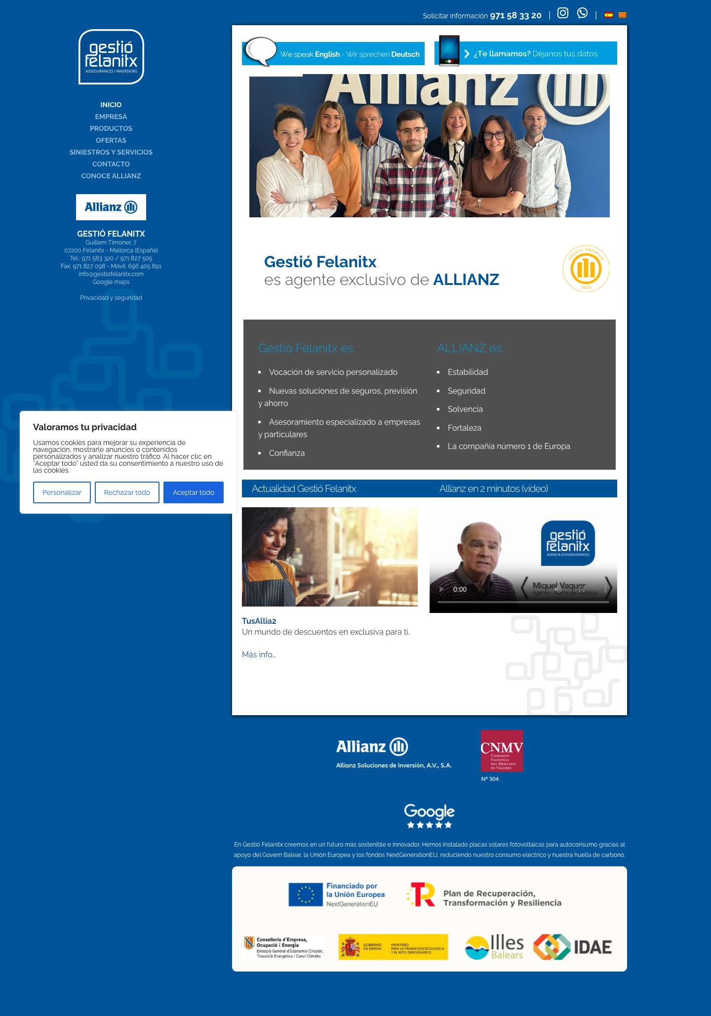 Seguros GESTIO FELANITX, agente ALLIANZ en Mallorca - Full Screenshot