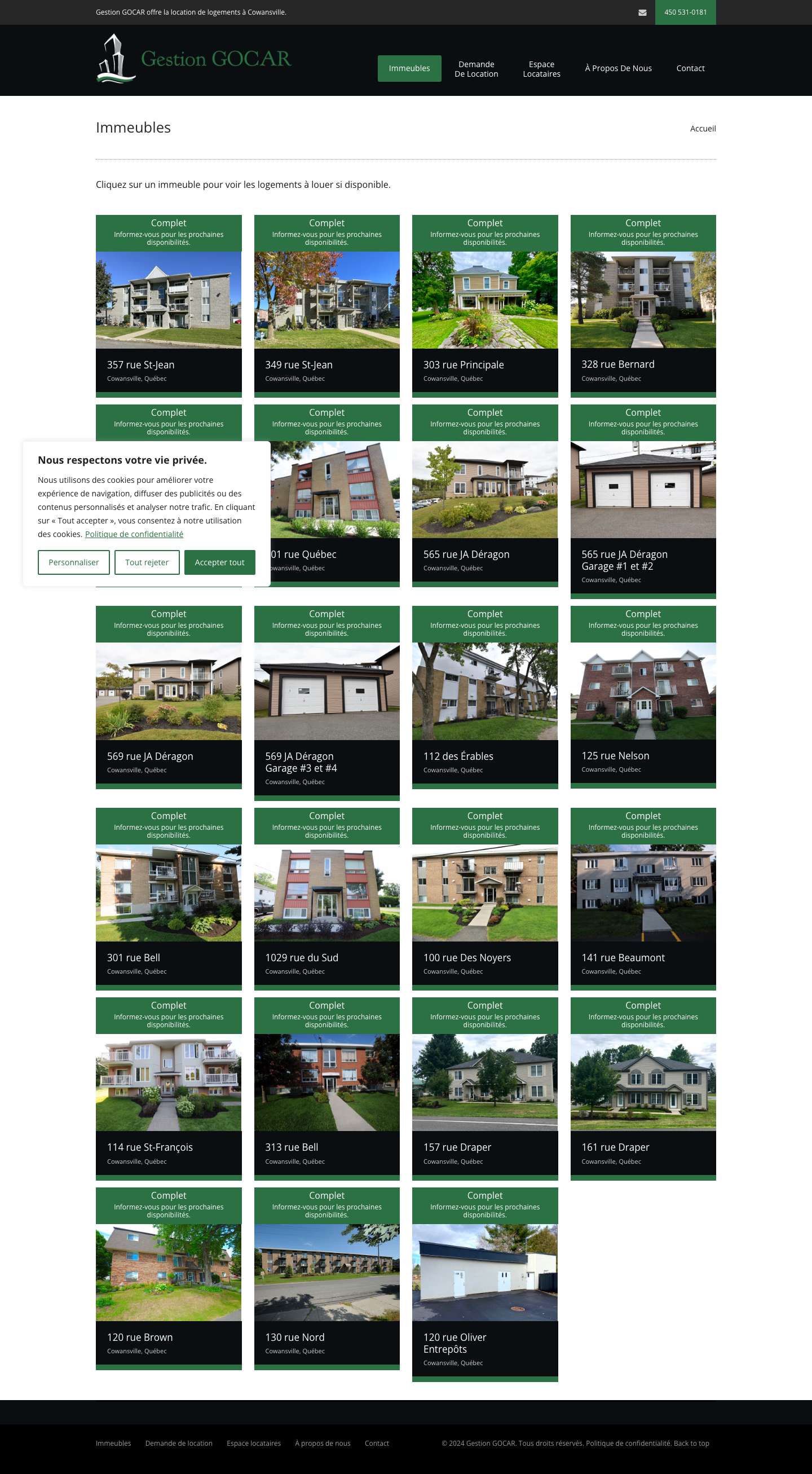 Gestion GOCAR | Logements à louer à Cowansville - Full Screenshot