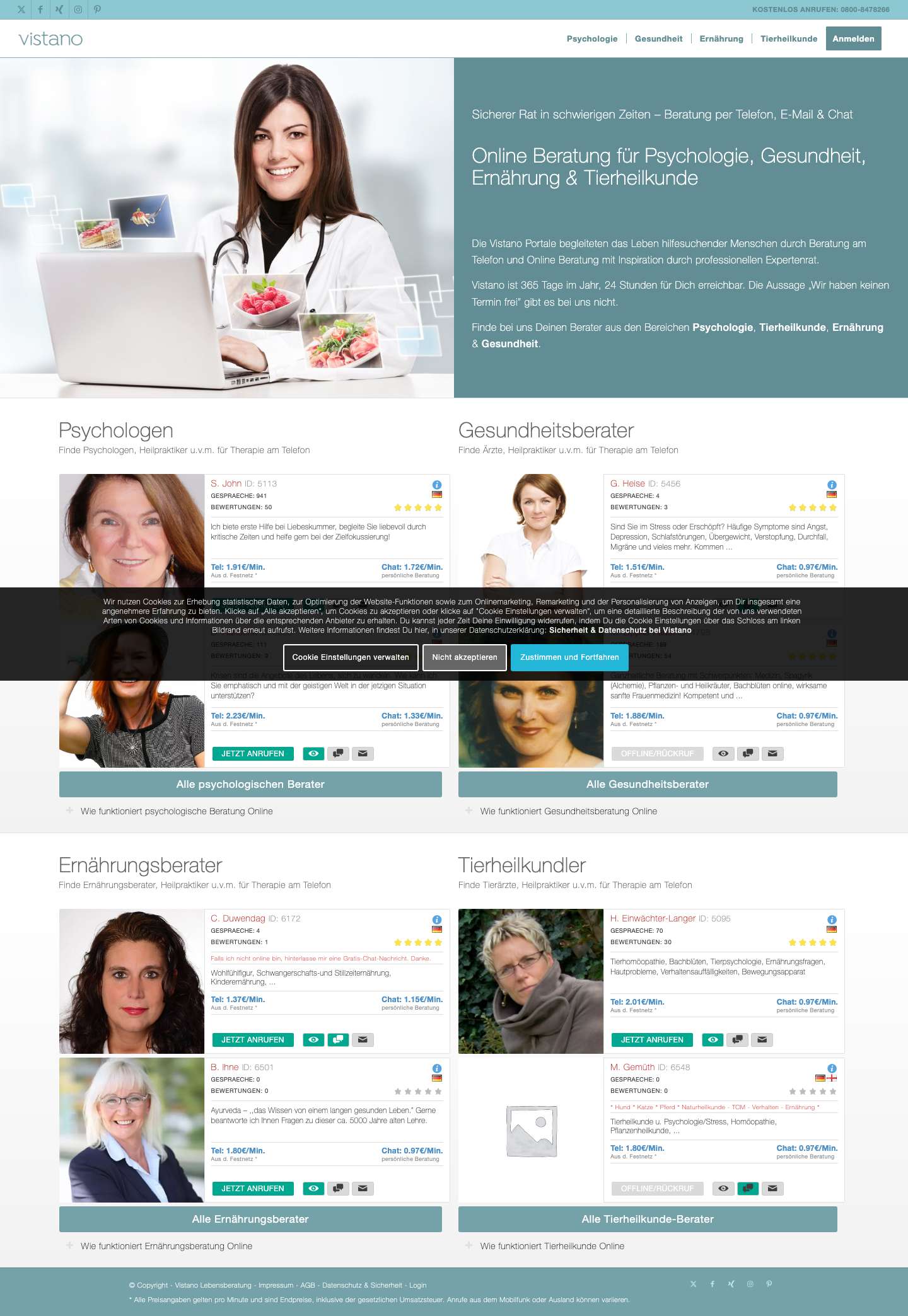 Online Beratung für Psychologie, Gesundheit, Ernährung & Tierheilkunde - Full Screenshot