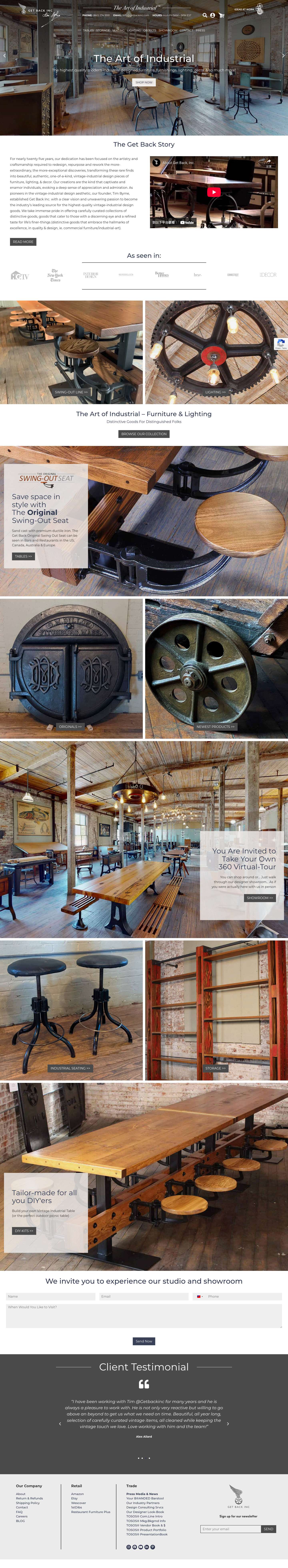 Vintage Industrial Furniture Design, Lighting, Decor | Urban Industrial Swing Out Seat Table - Get Back, Inc. - Full Screenshot