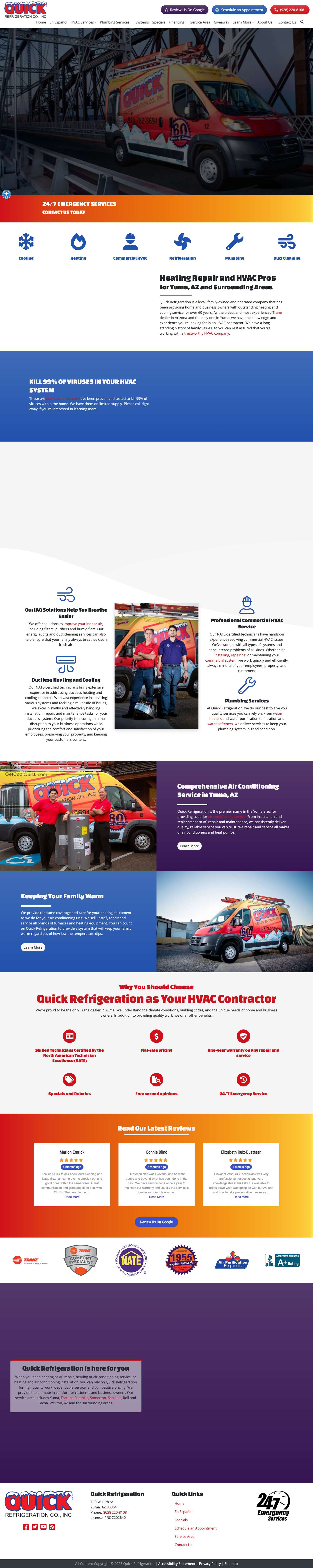 Heating Repair | Yuma, AZ | Quick Refrigeration - Full Screenshot