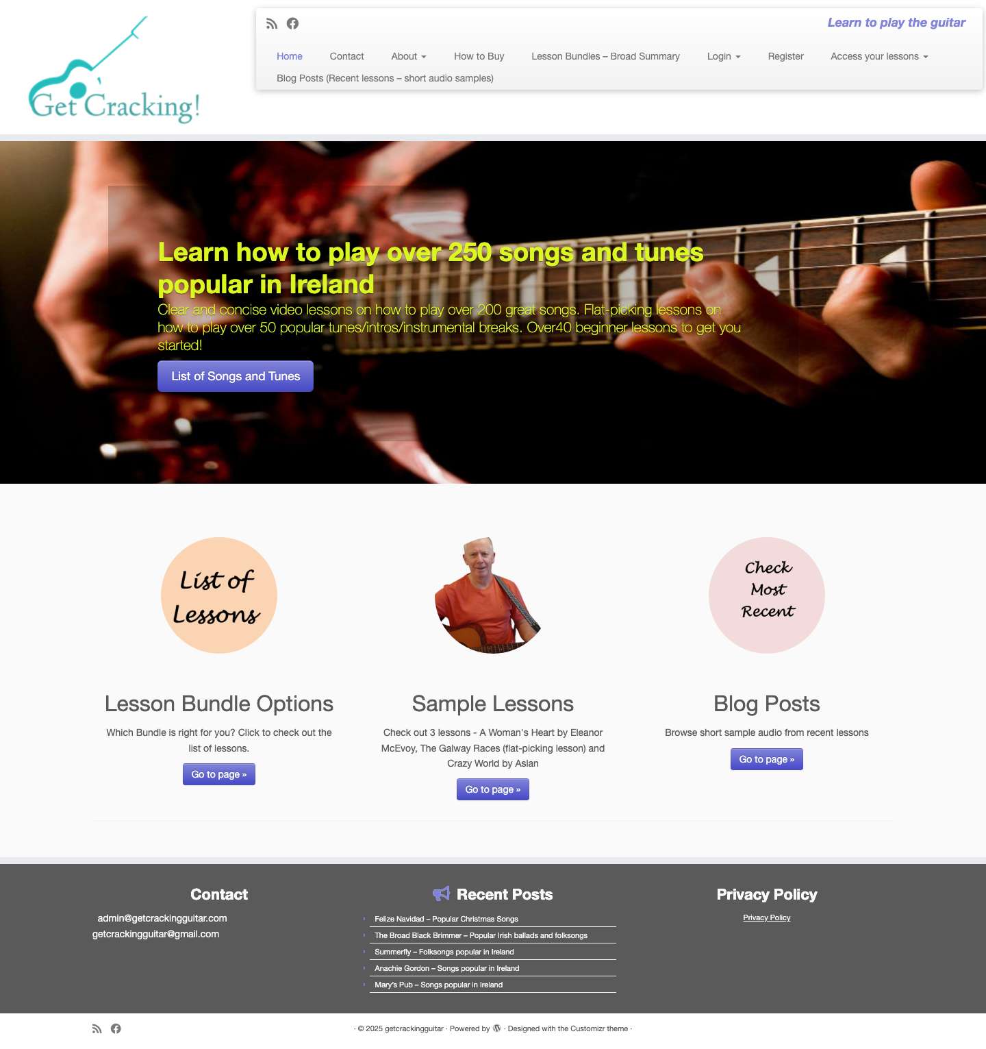 getcrackingguitar – Learn to play the guitar - Full Screenshot