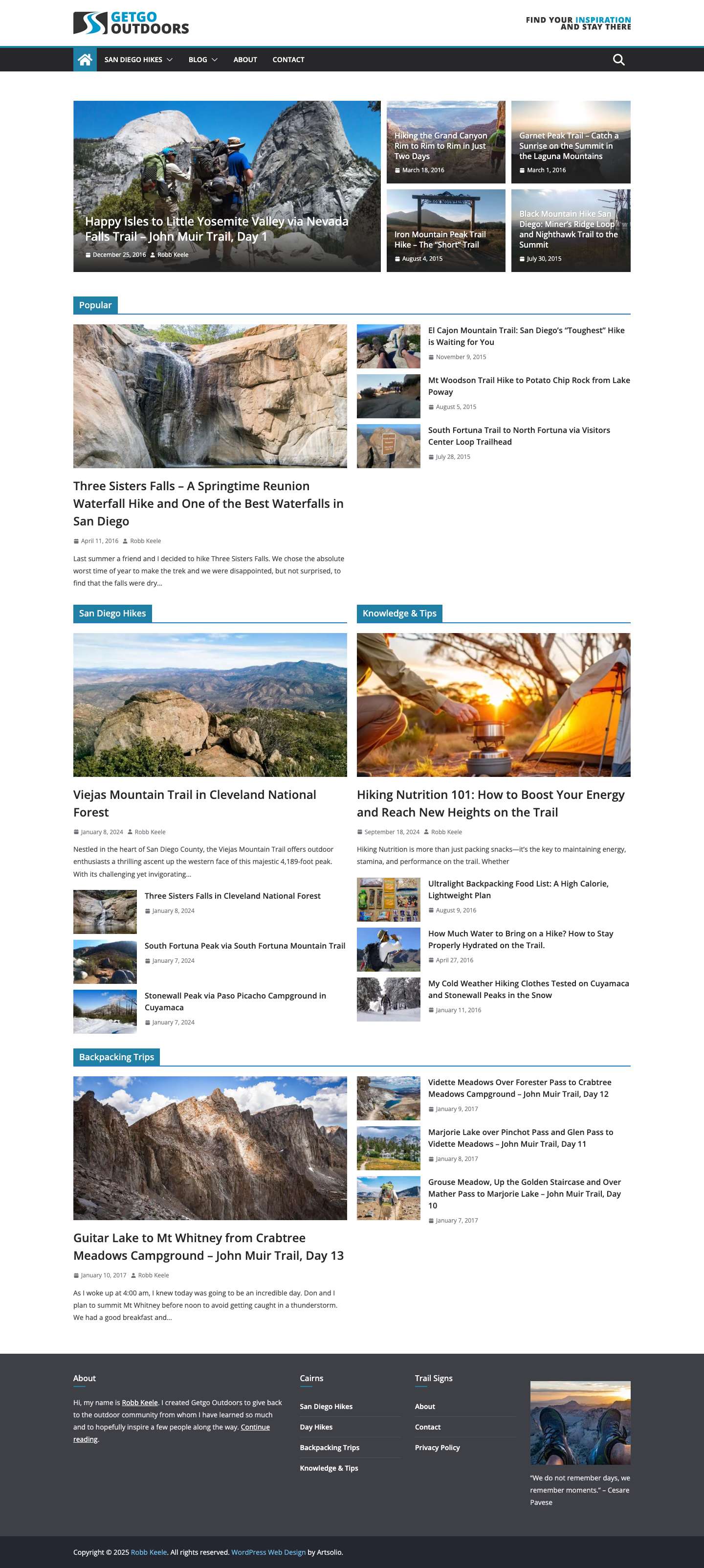 San Diego Hiking Trails, Guides, & Outdoor Tips - Getgo Outdoors - Full Screenshot