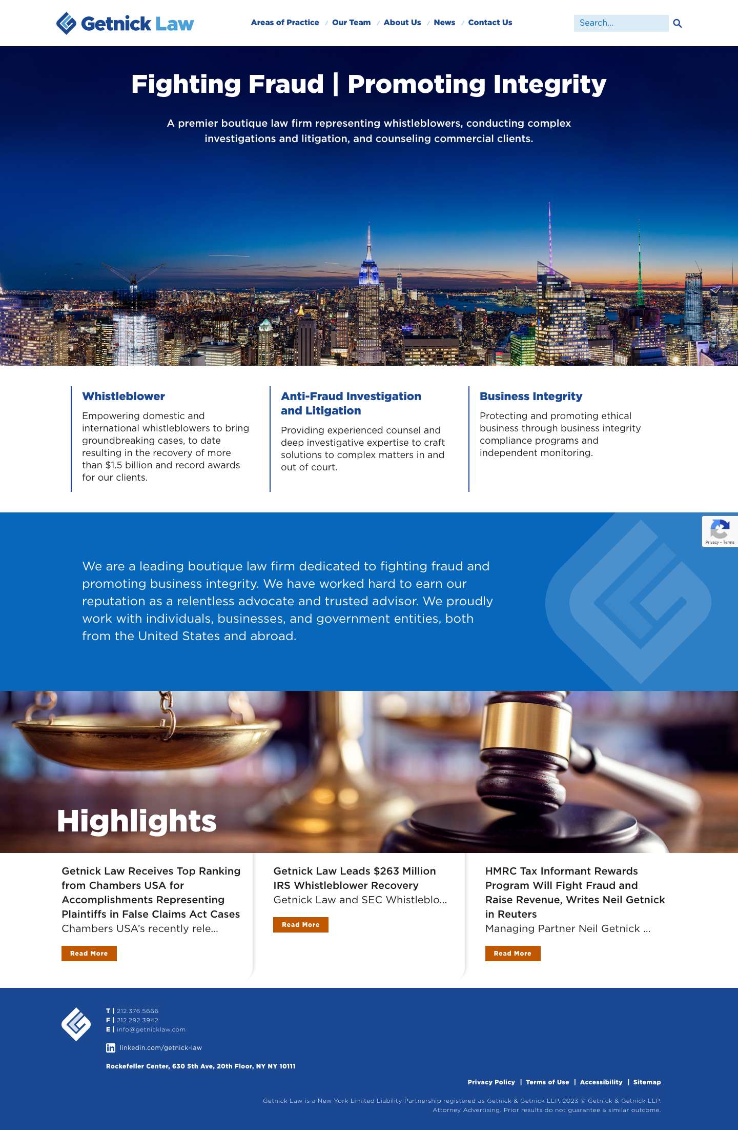 Getnick Law | Whistleblower, Antifraud, Business Integrity Attorneys Getnick Law - Full Screenshot