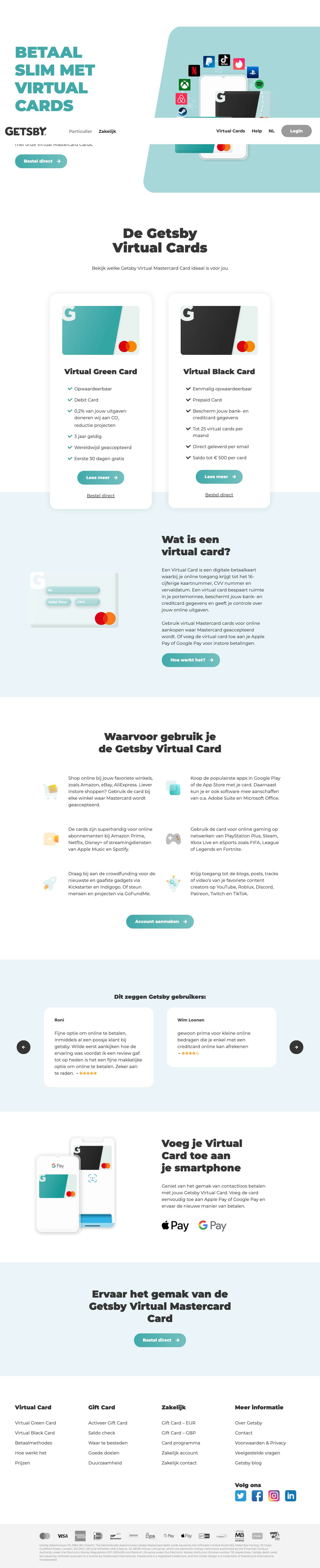 Getsby Virtual Mastercard Card kopen | Prepaid Mastercard - Full Screenshot