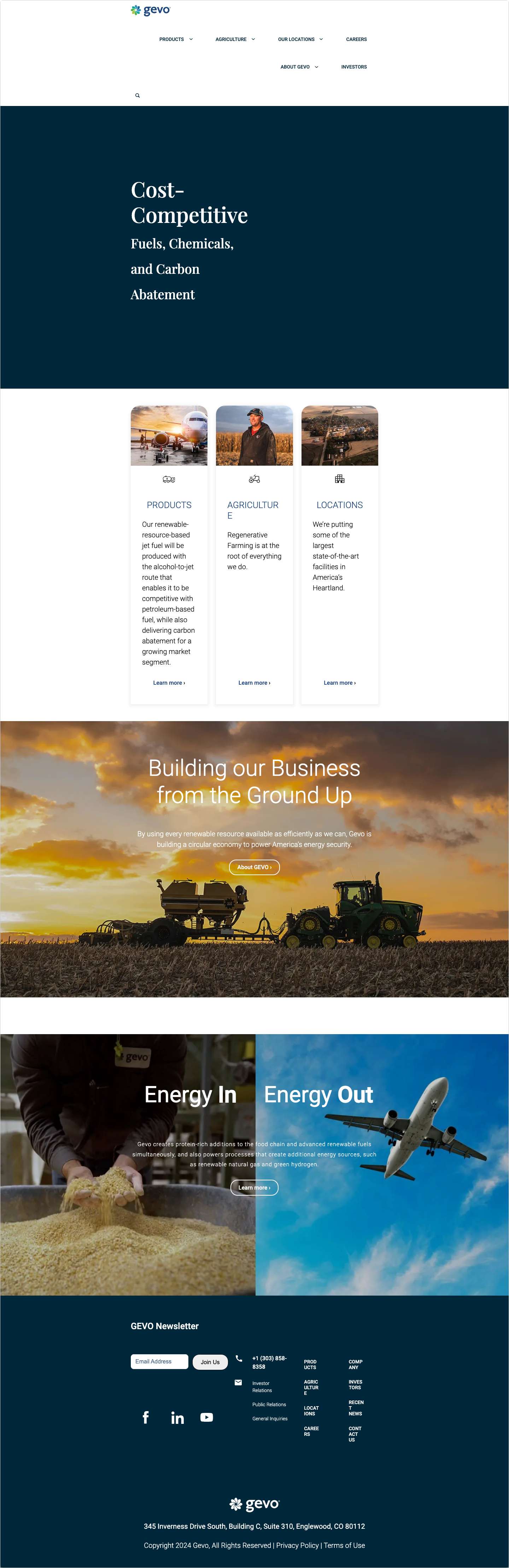 Gevo - Advanced Renewable FuelsGo to Gevo HomepageVisit our Facebook pageVisit our LinkedIn pageVisit our YouTube page - Full Screenshot