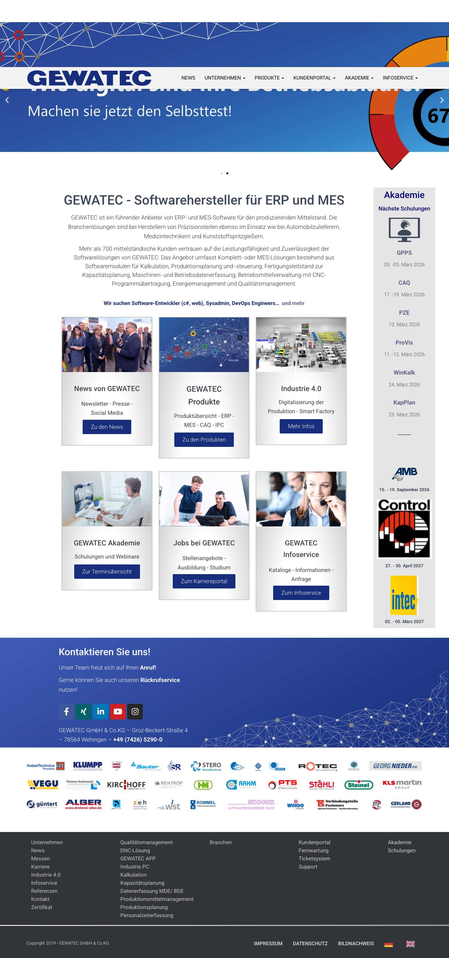MES- und ERP- Software vom führenden Anbieter GEWATEC - Full Screenshot