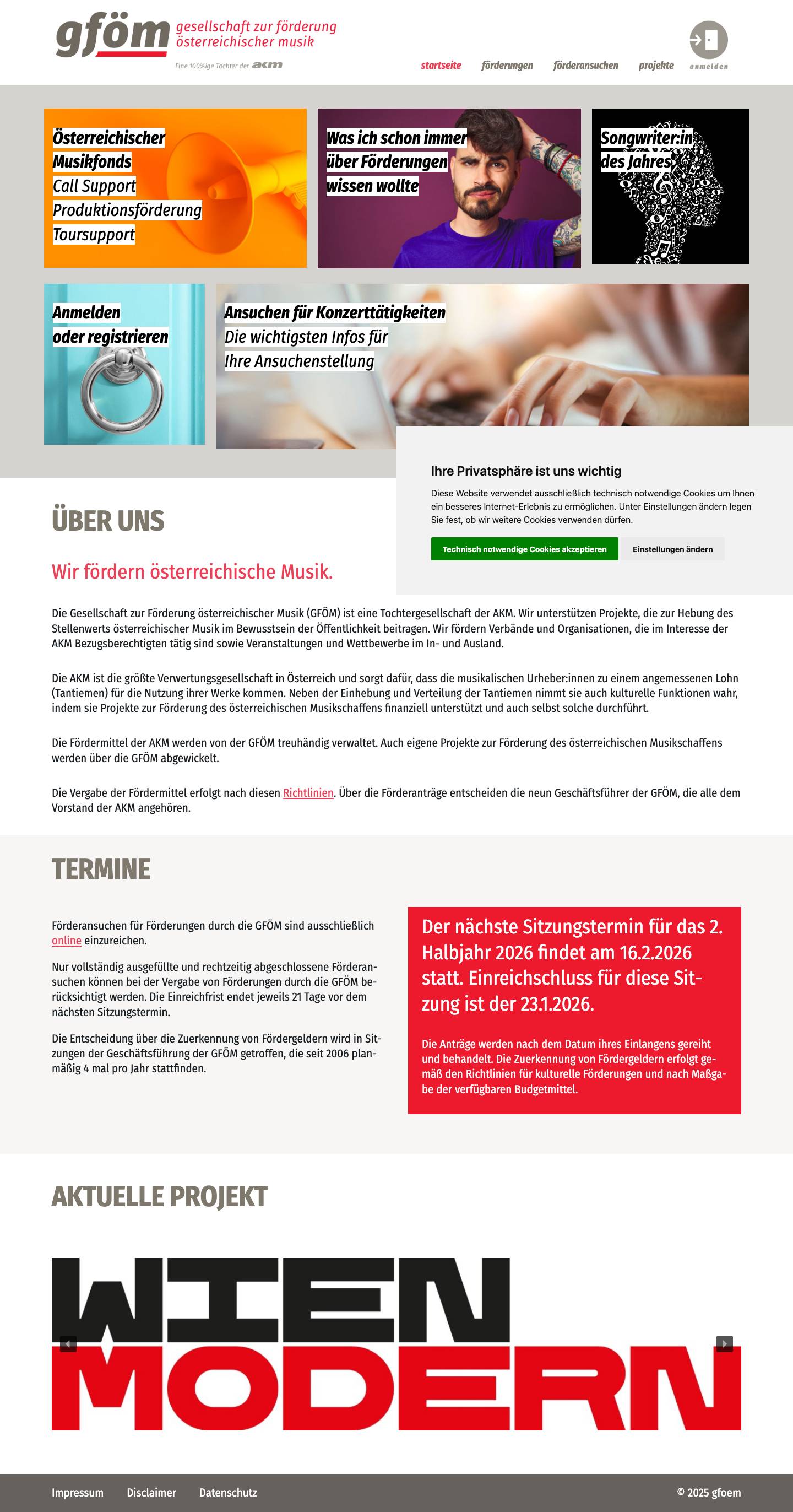 gfoem – gesellschaft zur förderung österreichischer musik - Full Screenshot