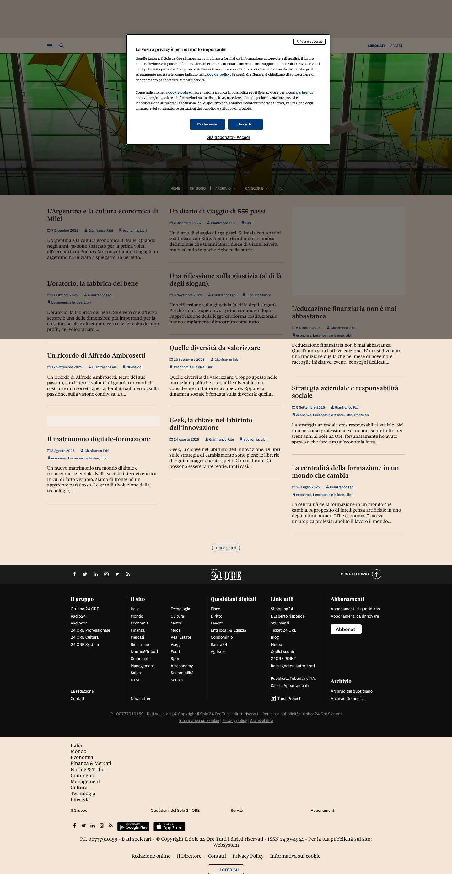 Non solo economia | Blog di Gianfranco FabiNon solo economia - - Full Screenshot