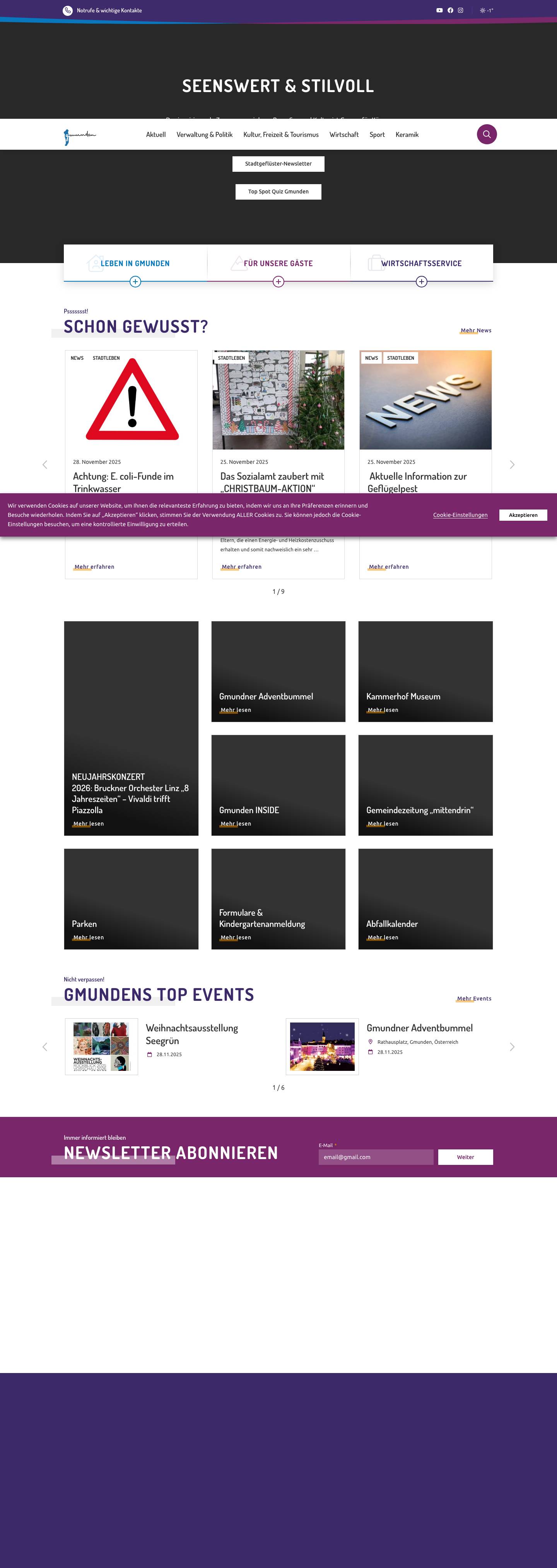Startseite - Stadtgemeinde Gmunden - Full Screenshot