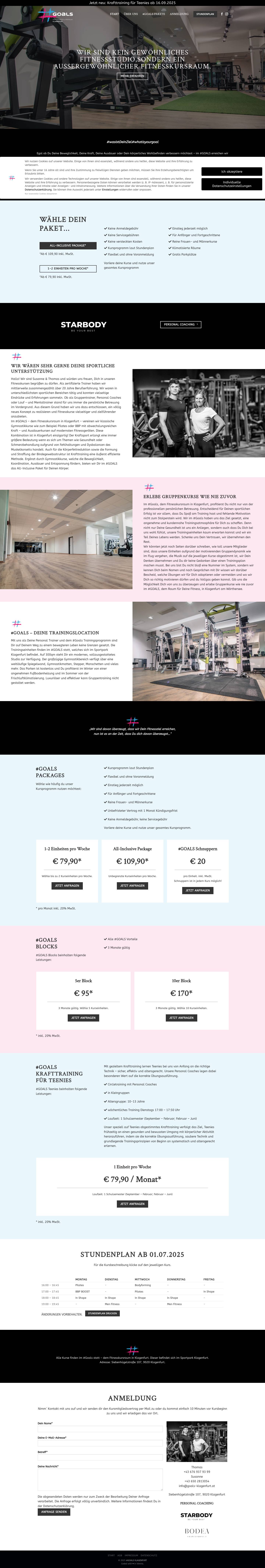 #GOALS - Der Fitnesskursraum in Klagenfurt am Wörthersee - Full Screenshot