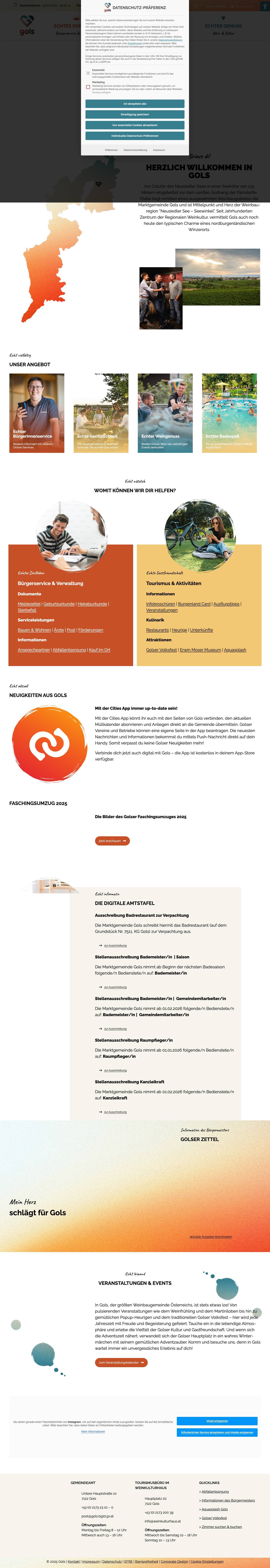 Marktgemeinde Gols - Marktgemeinde GolsTools für BarrierefreiheitText vergrößernText verkleinernGraustufenHoher KontrastNegativer KontrastHeller HintergrundLinks unterstreichenLesbare SchriftZurücksetzen - Full Screenshot