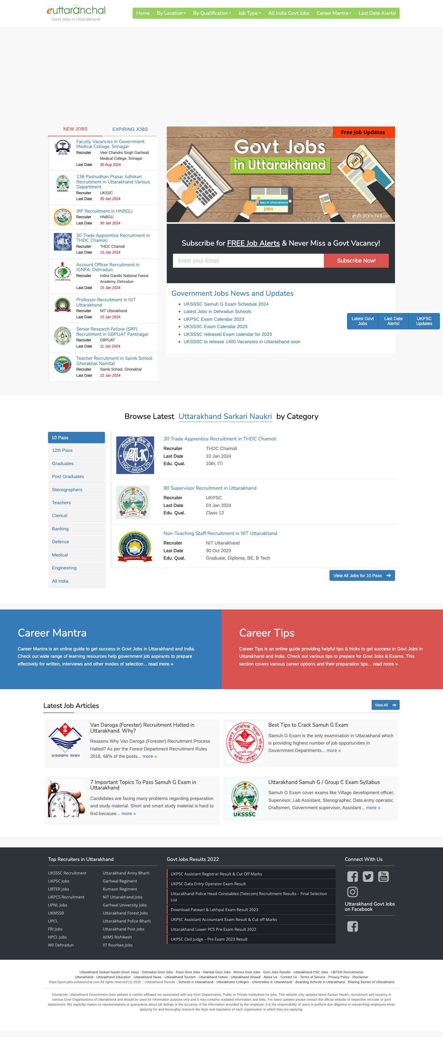 Uttarakhand Govt Jobs 2023 - Uttarakhand Sarkari Naukri Updates - Full Screenshot