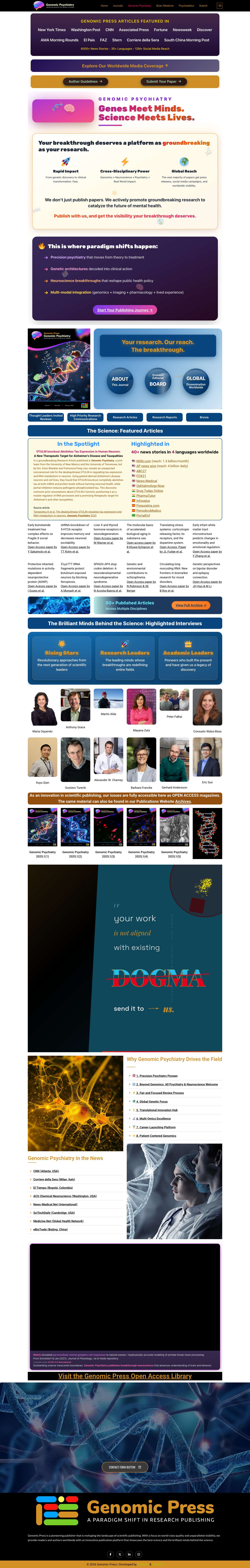 Genomic PsychiatryGenomic Press Media CoverageCTA Bar ElementGenomic Press - Where Genes Meet MindsBreak the Dogma | Genomic Press - Full Screenshot
