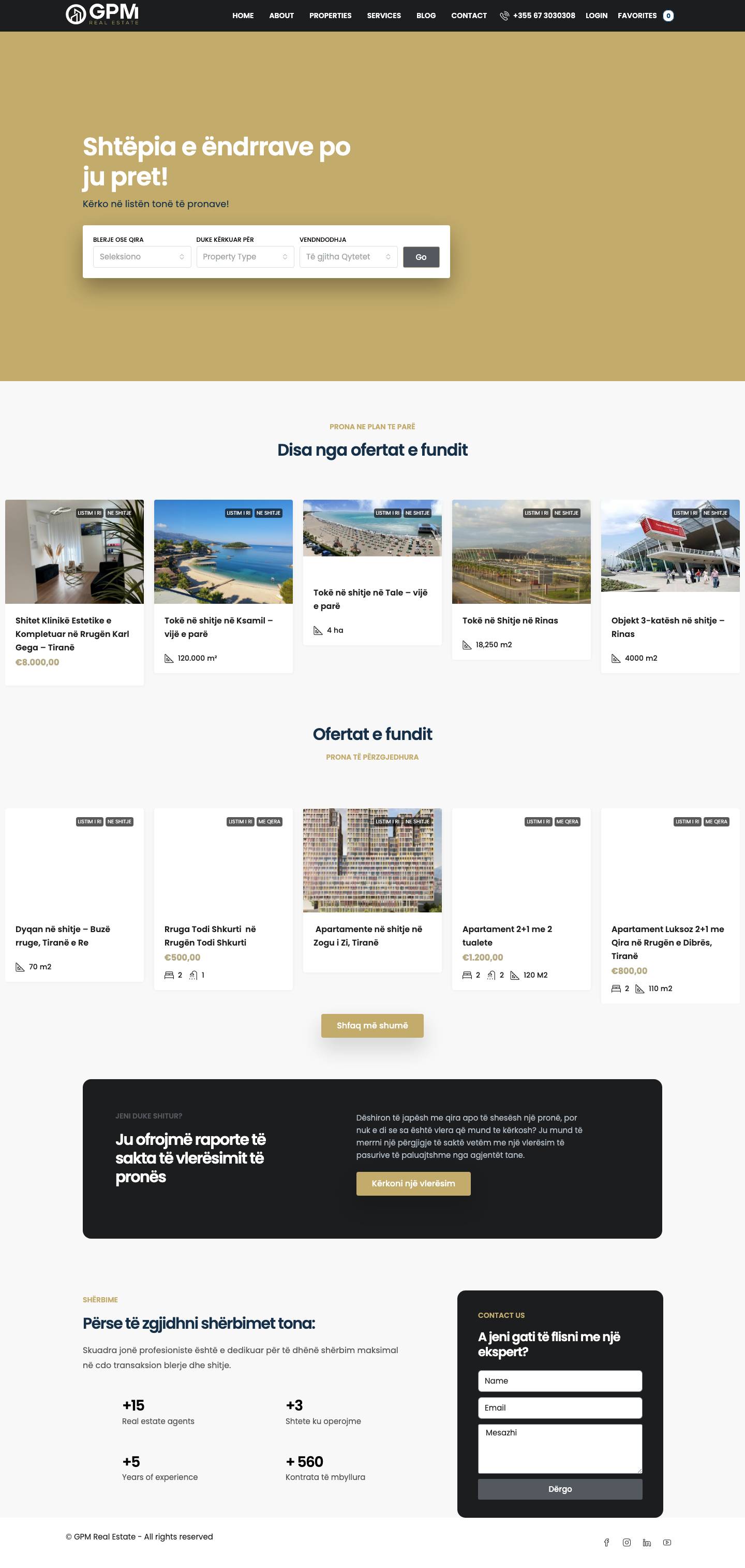 GPM Real Estate - Prona me Qira dhe Shitje në Shqipëri - Full Screenshot