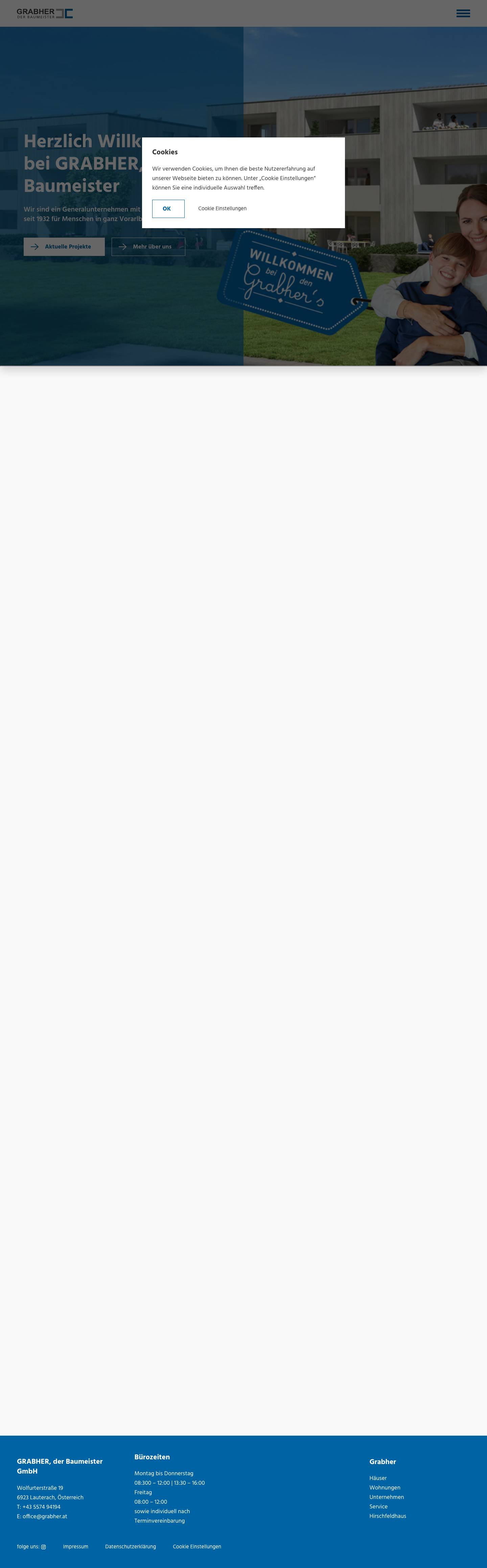 Willkommen» GRABHER, Baumeister in Hohenems in Vorarlberg - Full Screenshot