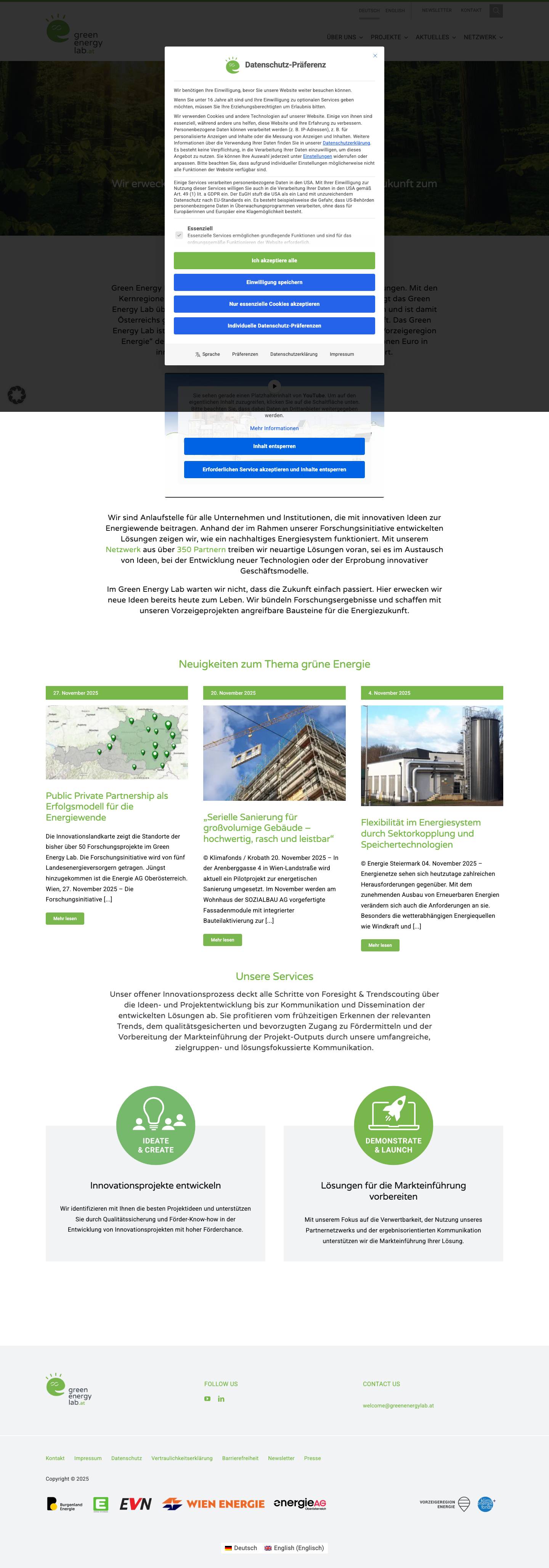 Green Energy Lab - Forschungsinitiative & Innovationslabor - Full Screenshot