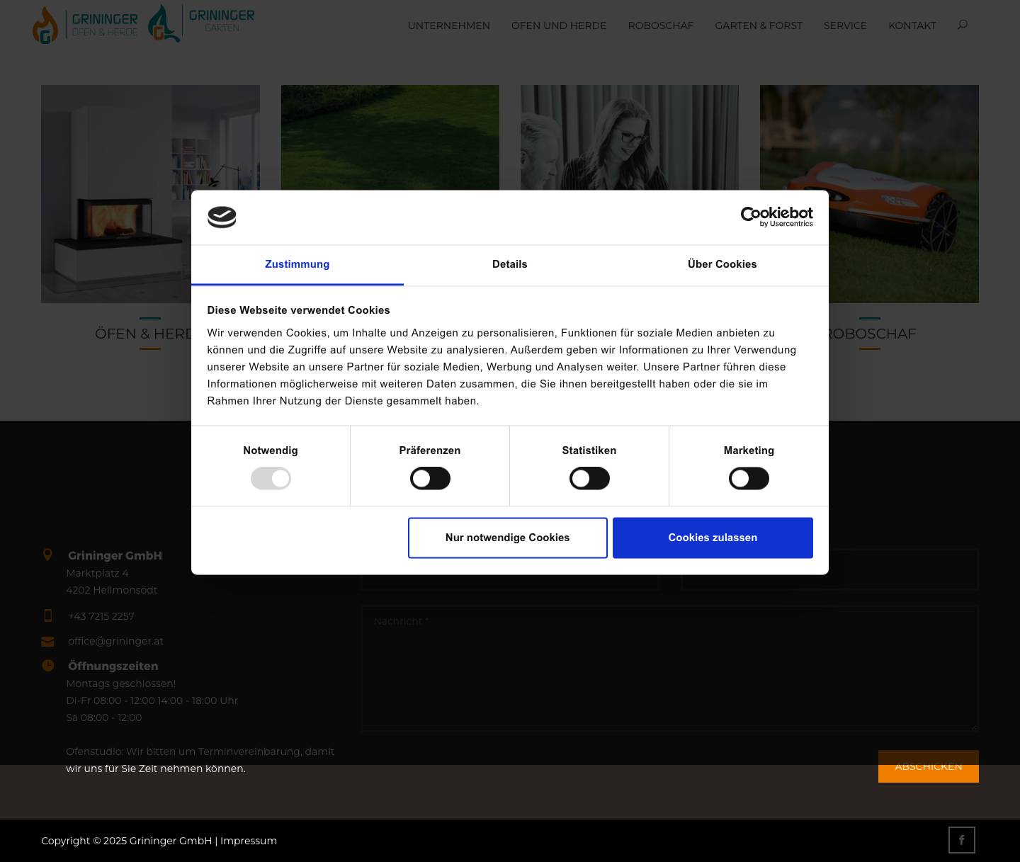 Grininger GmbH Öfen und Herde Grininger GmbH - Full Screenshot