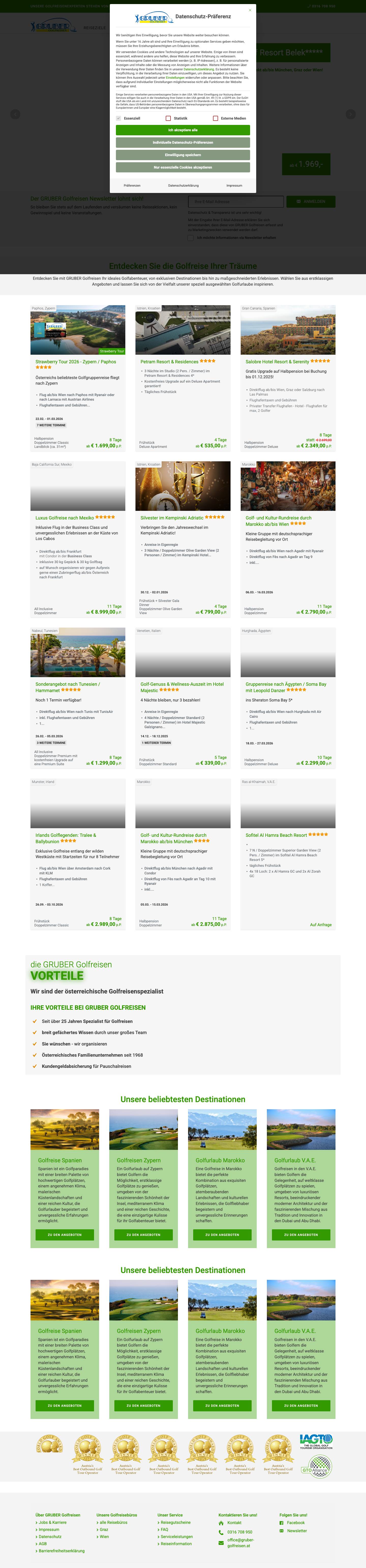 Traumhafte Golfurlaube bei den Golfreisen Experten Buchen ⛳ GRUBER Golfreisen - Full Screenshot