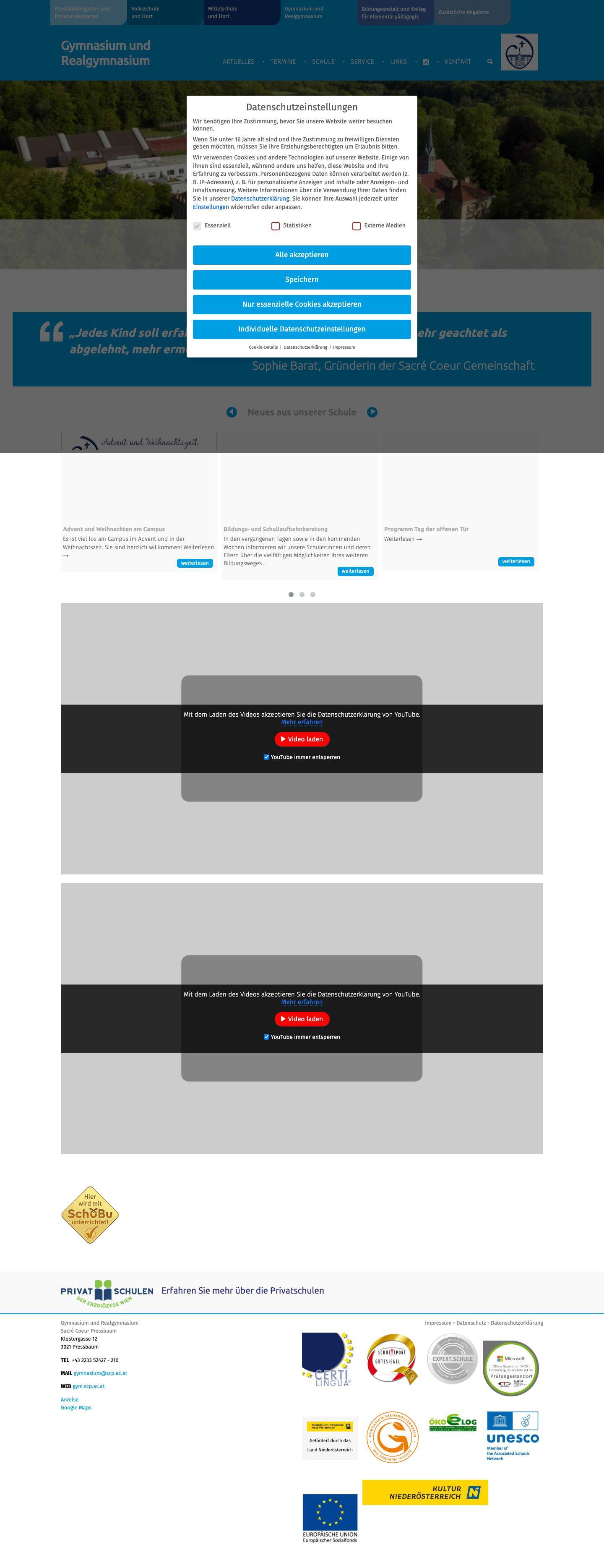 Gymnasium und Realgymnasium – Eine Schule des Sacré Coeur Pressbaum - Full Screenshot