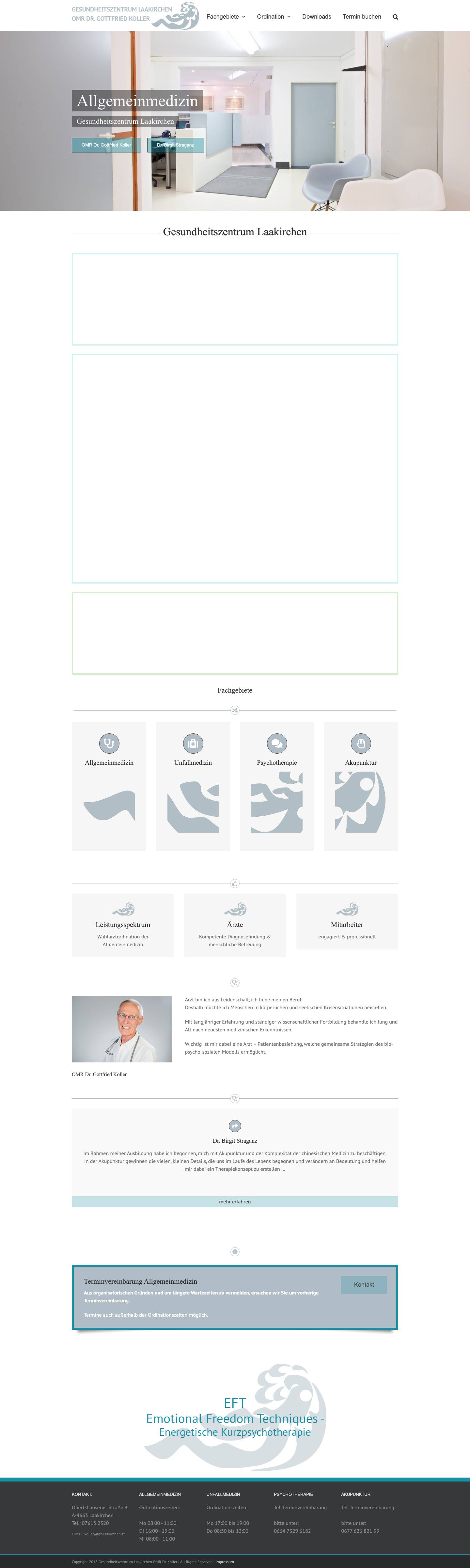 gz-laakirchen.at – Gesundheitszentrum Laakirchen – OMR Dr Gottfried Koller – Wahlarztordination – Allgemeinmedizin, Unfallmedizin, Psychotherapie, Massageinstitut - Full Screenshot
