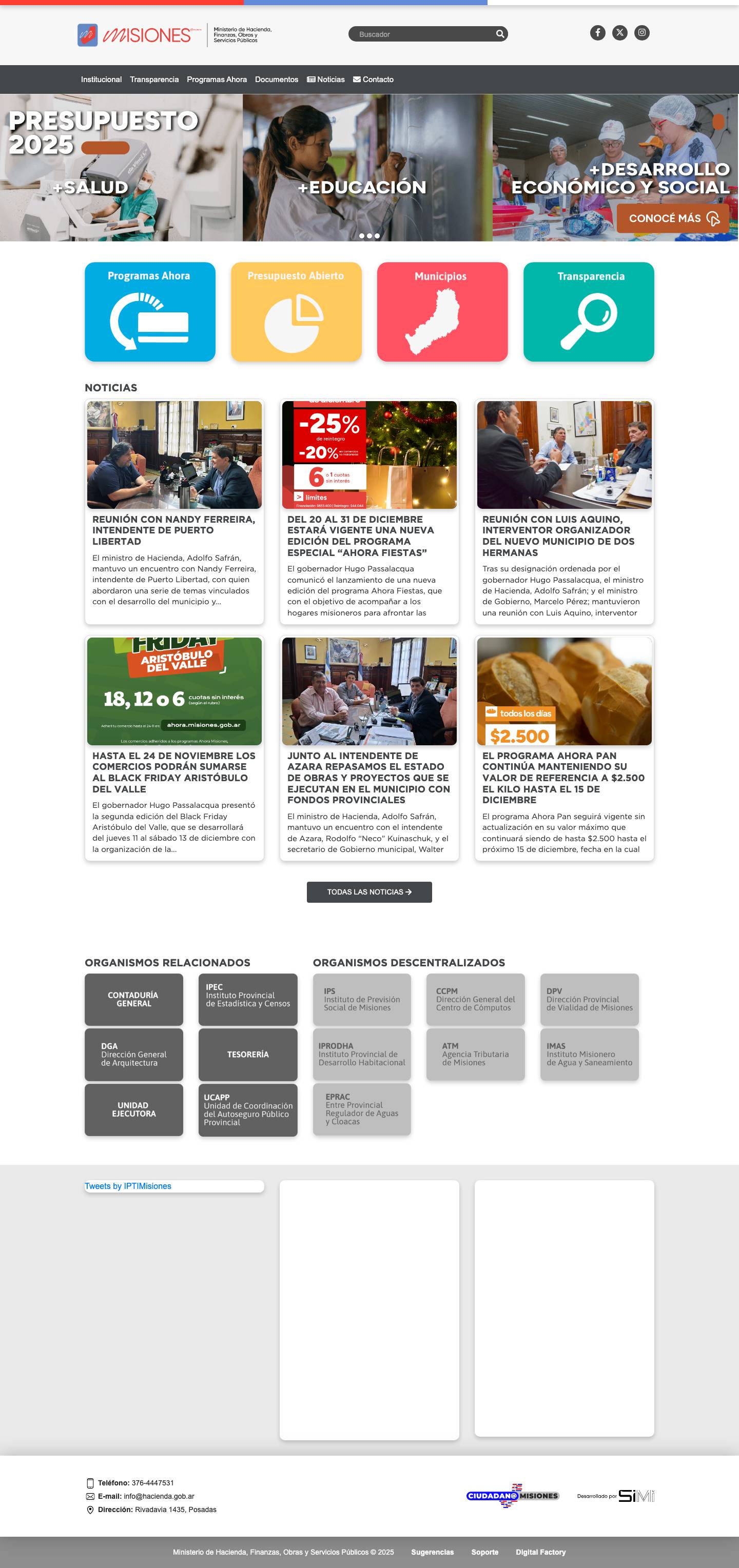 Ministerio de Hacienda, Finanzas, Obras y Servicios Públicos - Full Screenshot