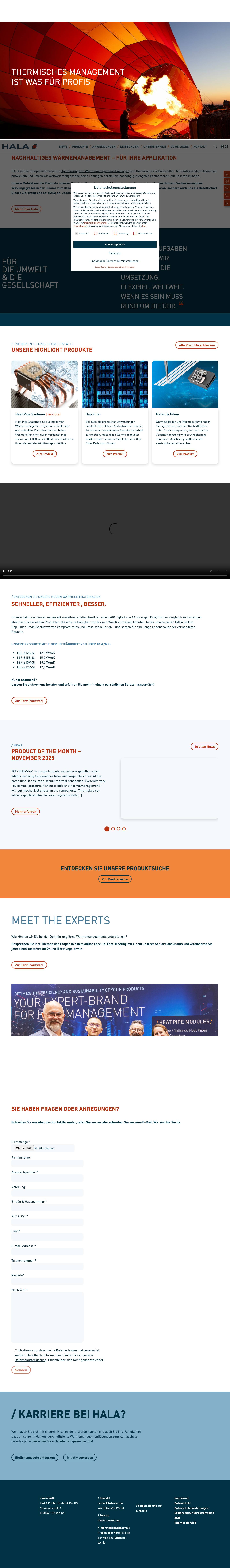 Wärmemanagement-Lösungen für Industrie & Elektronik | HALA - Full Screenshot