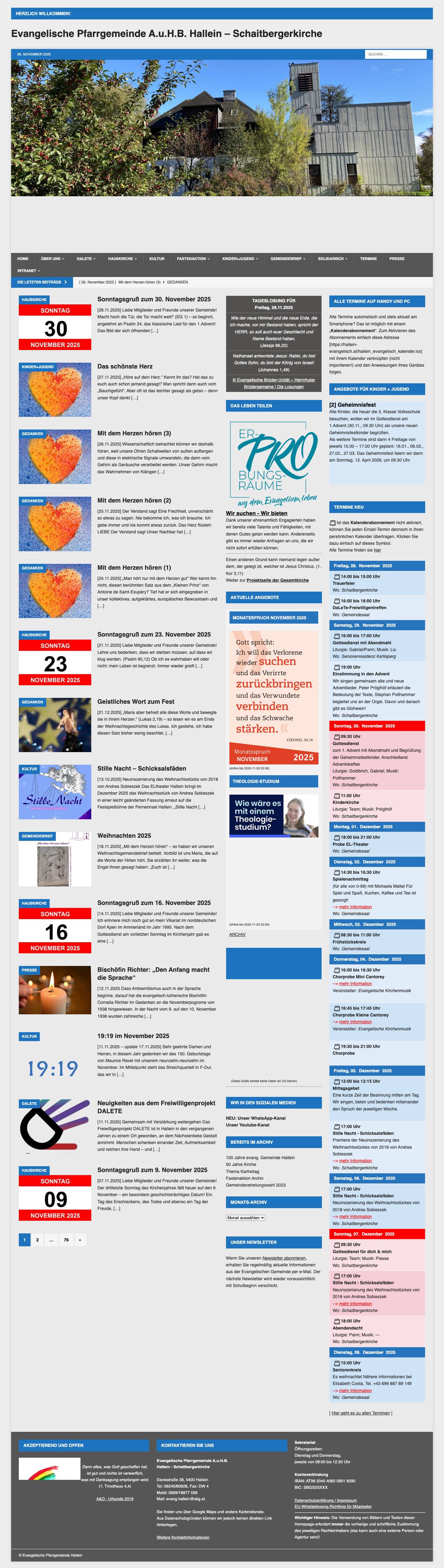 Evangelische Pfarrgemeinde A. & H.B. HalleinBildwechsel mit JavaScriptText-Slider mit Slick Slider - Full Screenshot