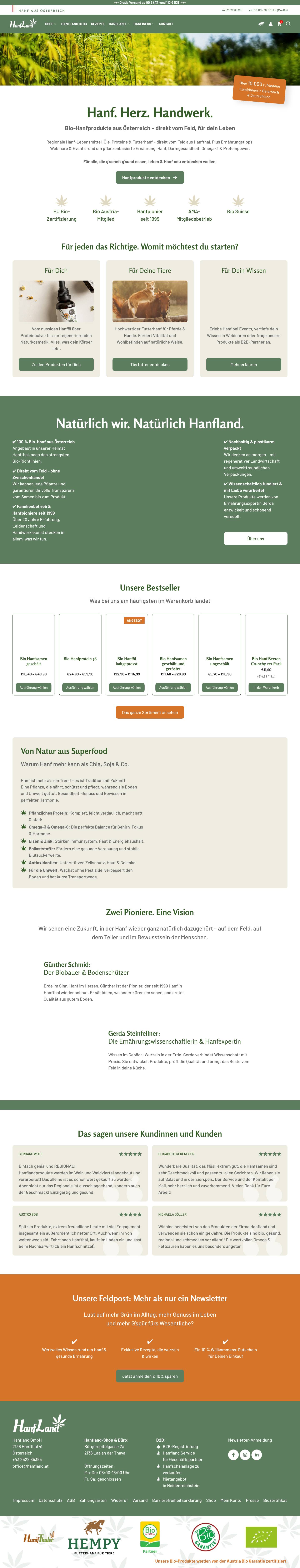 Hanfprodukte – vegan alltagstauglich | Hanf, CBD und Gesundheitsprodukte - Full Screenshot