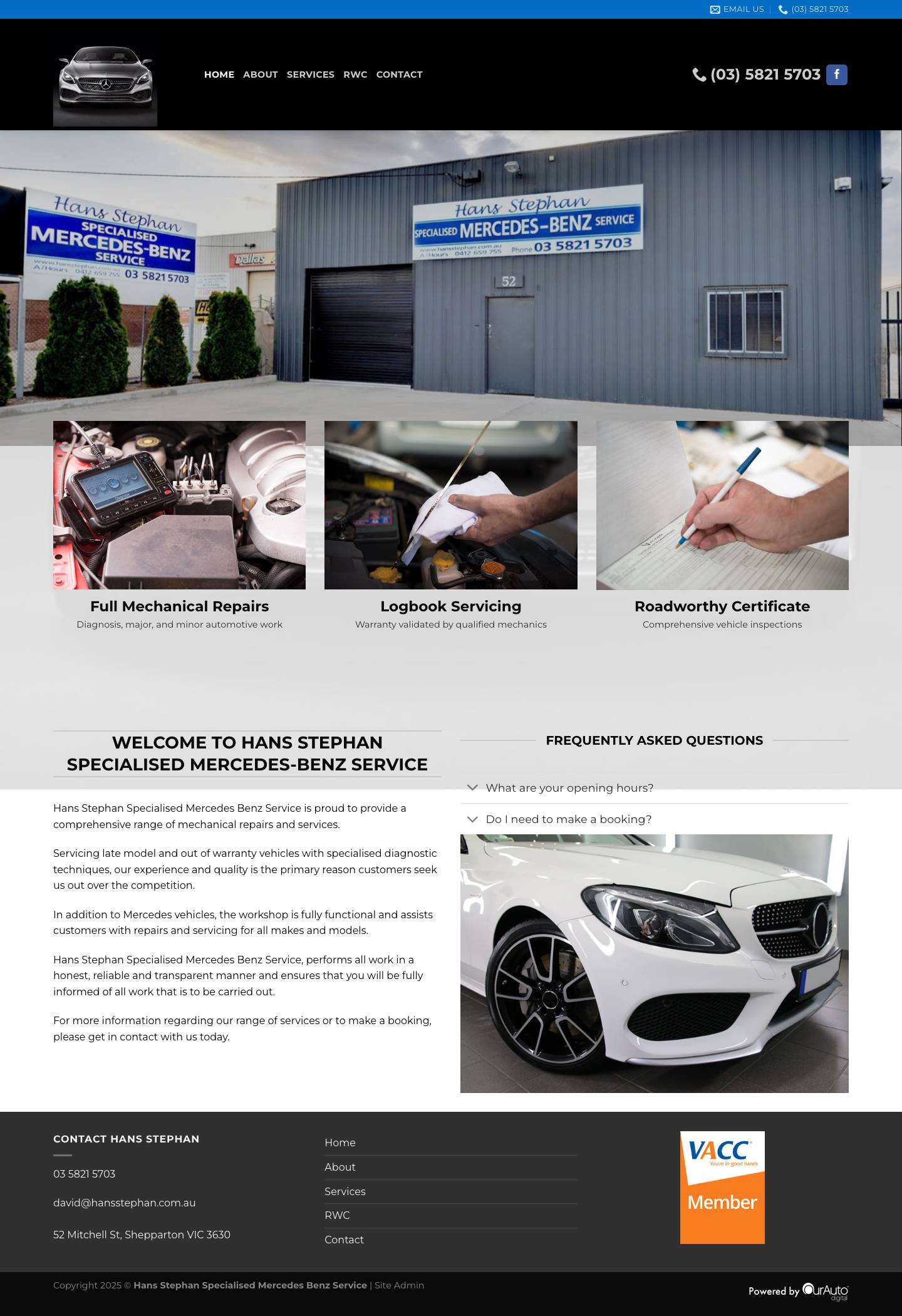 Home | Hans Stephan Specialised Mercedes-Benz Service - Full Screenshot