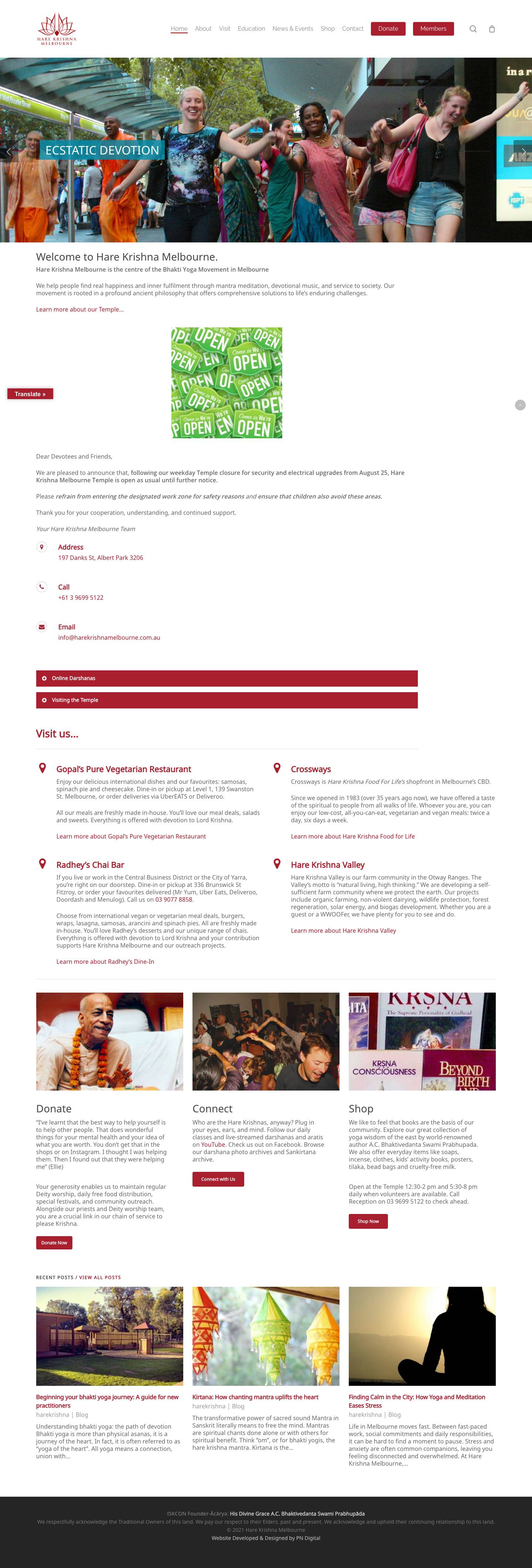 Hare Krishna Melbourne | The Centre of the Bhakti Yoga Movement - Full Screenshot