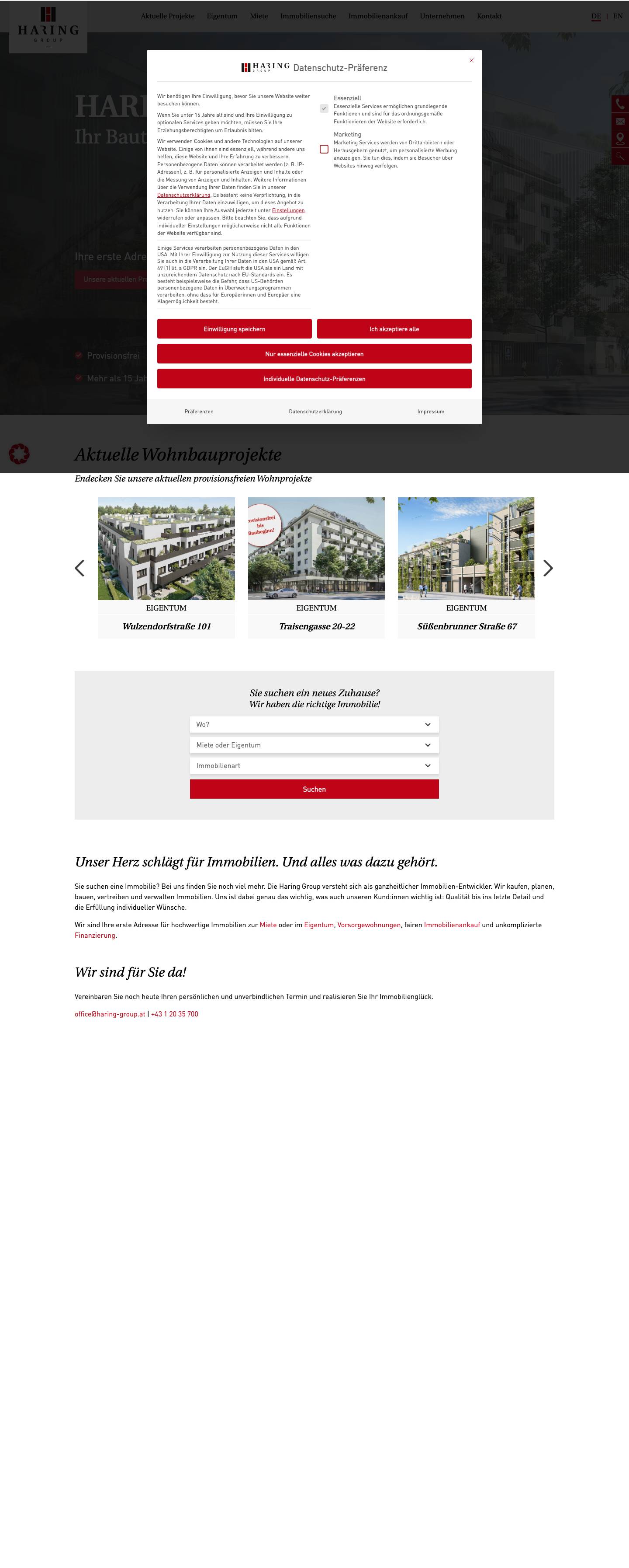 Ihr Bauträger in Österreich - Haring Group - Full Screenshot