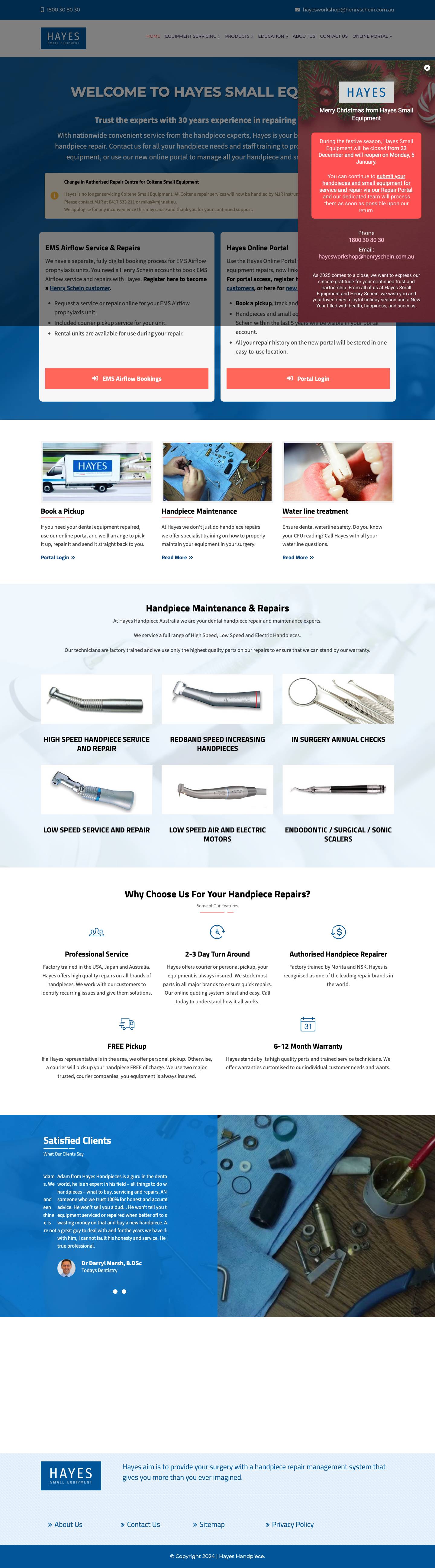 Dental Equipment Repairs | Hayes Handpiece Repair & Maintenance - Full Screenshot