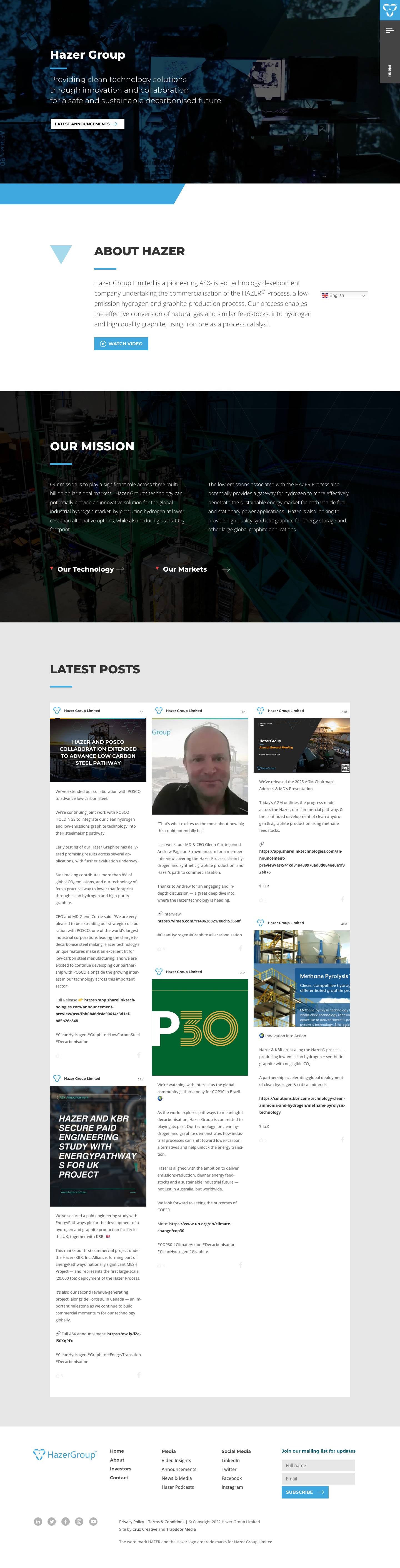 hazergroup.com.au | Commercialising the Hazer Process - Full Screenshot