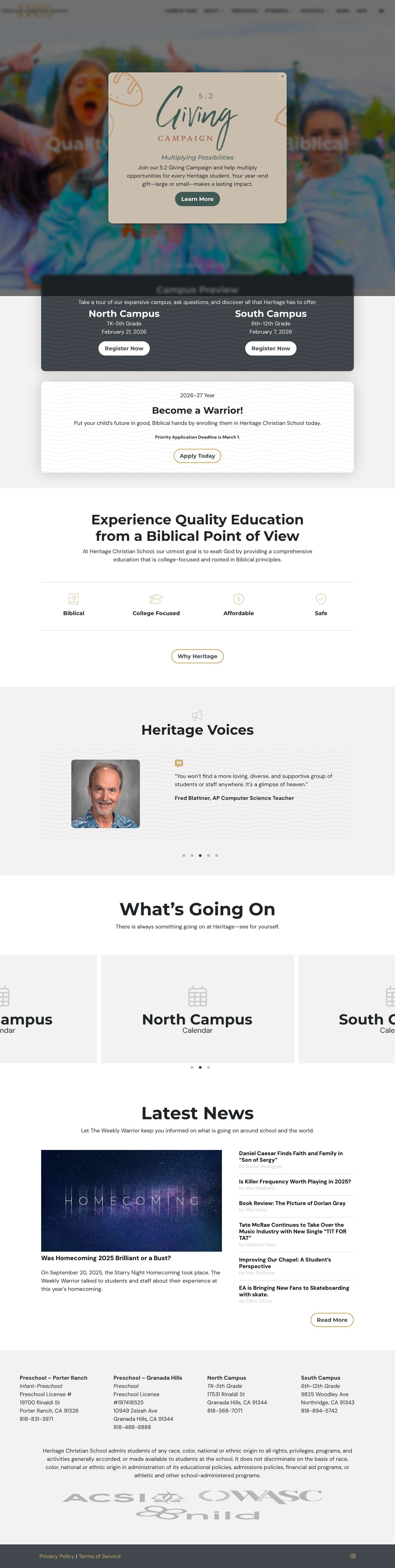 Heritage Christian School | Preschool-12th Grade Education - Full Screenshot