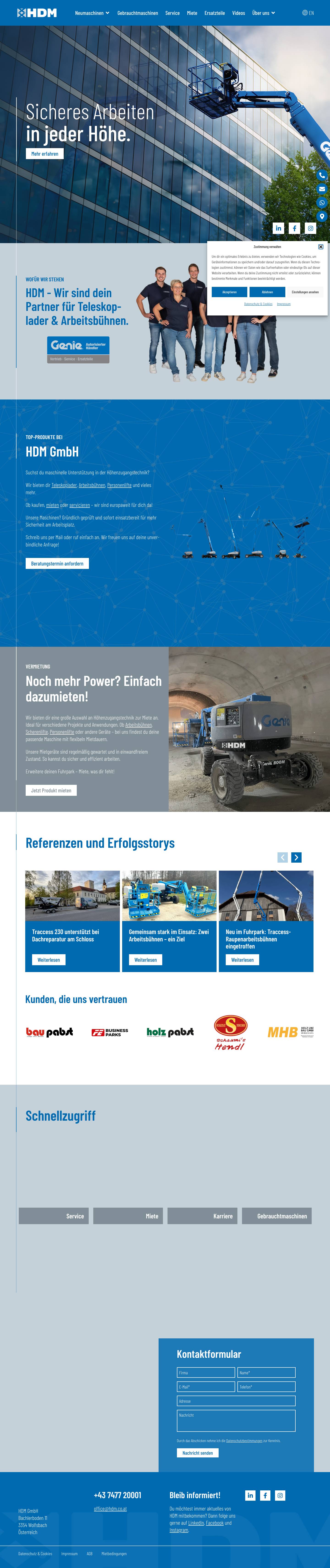 HDM - Dein Partner für Teleskoplader & Arbeitsbühnen - Full Screenshot