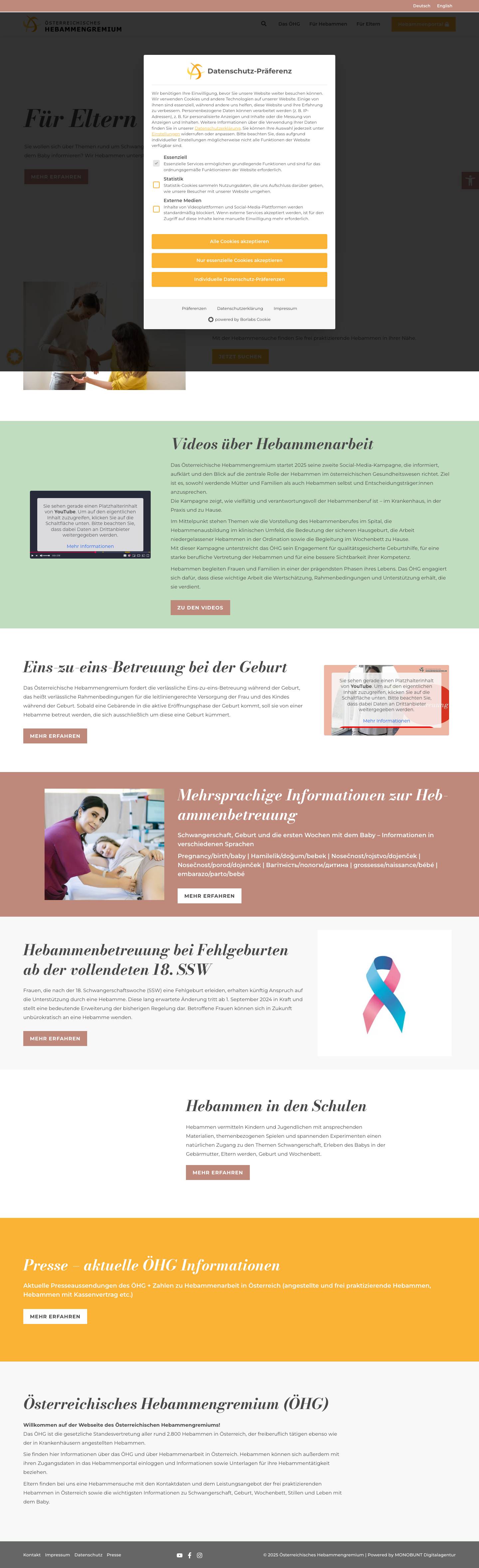 ÖHG - Startseite Österreichisches Hebammengremium:Tools für BarrierefreiheitText vergrößernText vermindernGraustufenHoher KontrastNegativer KontrastHeller HintergrundLinks UnterstreichenLesbare SchriftReset - Full Screenshot