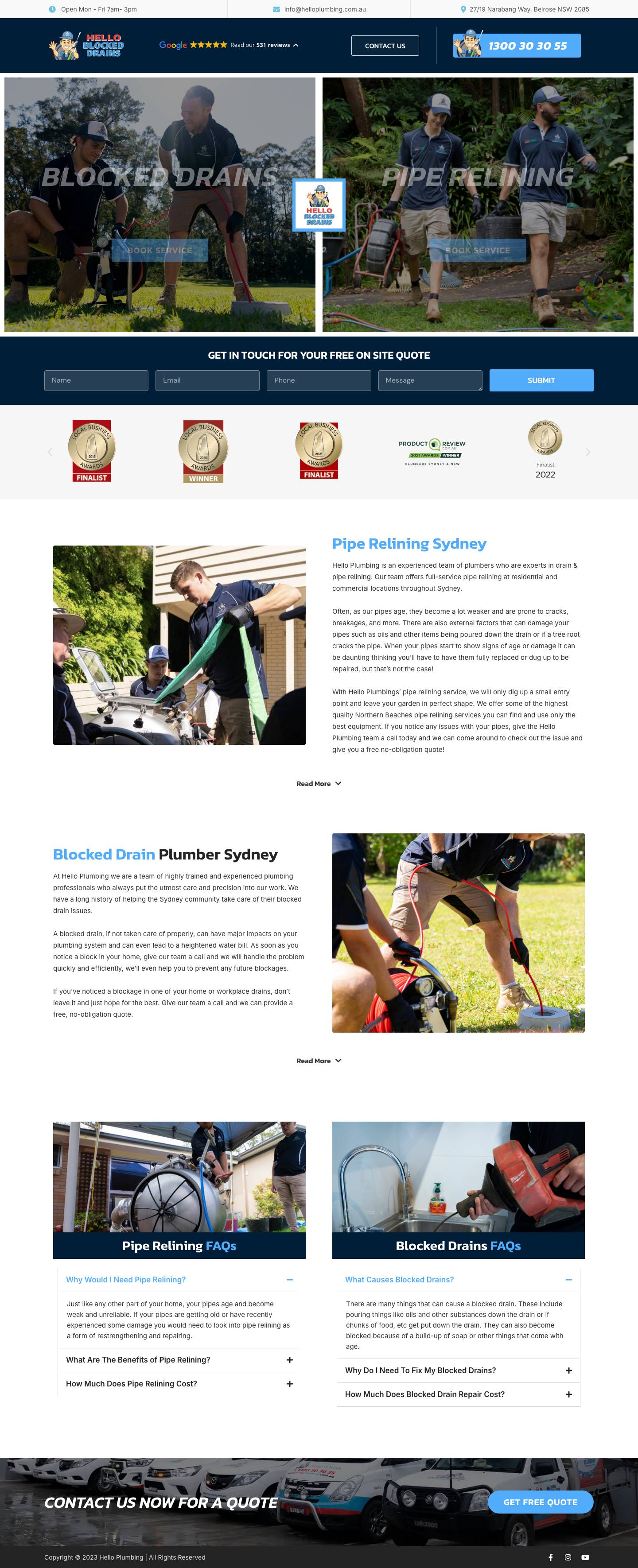 Local Sydney Blocked Drain Experts | Hello Blocked Drains - Full Screenshot