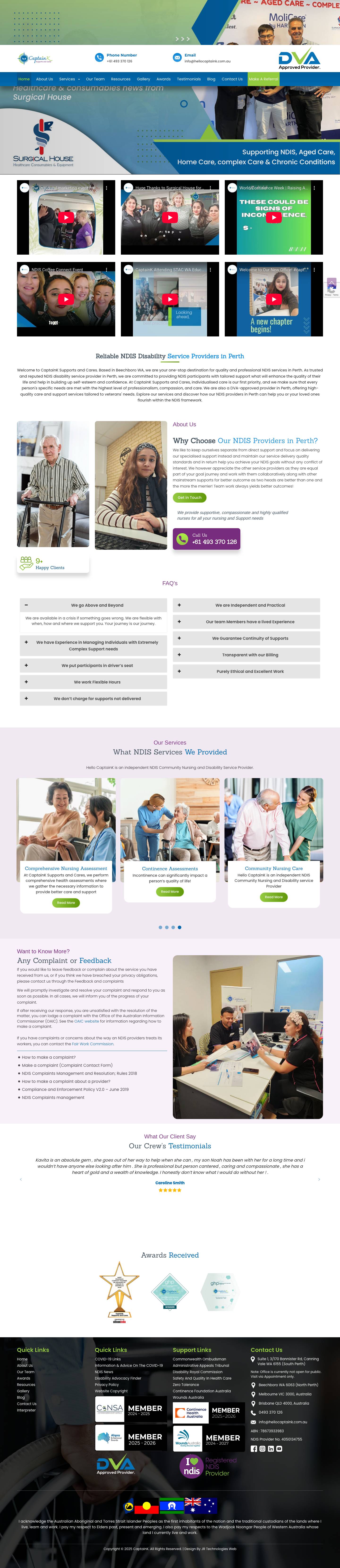Reliable NDIS Disability Service Providers Perth | CaptainK Supports and Cares - Full Screenshot