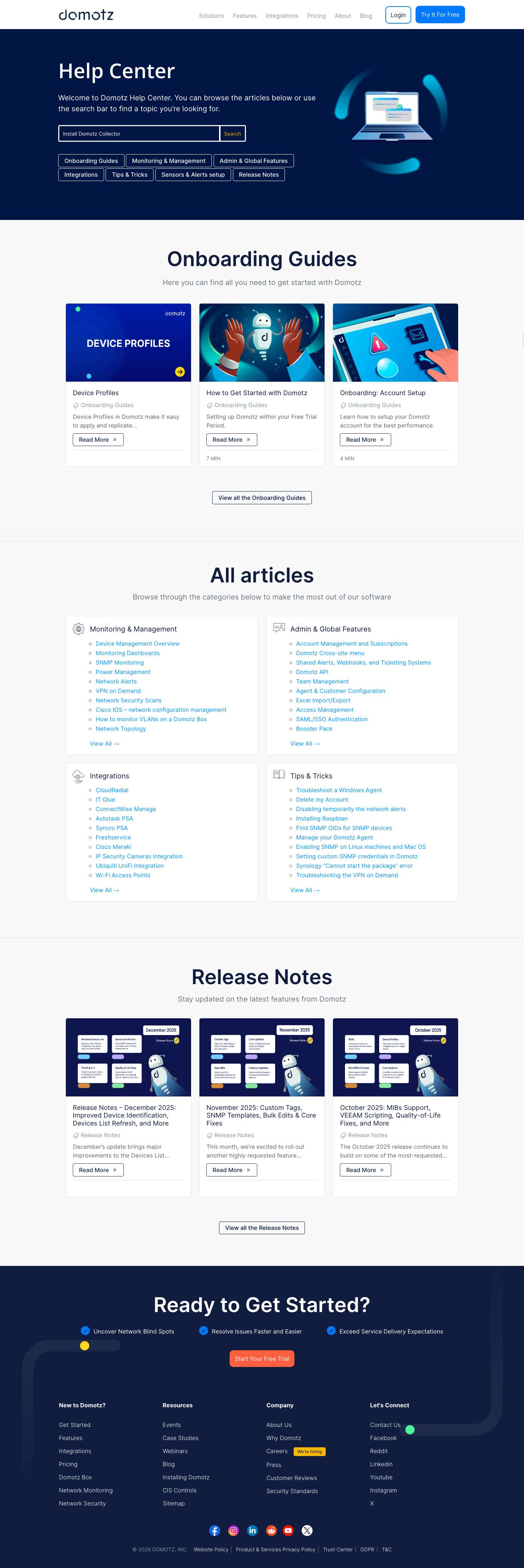 Domotz Help Center - Full Screenshot