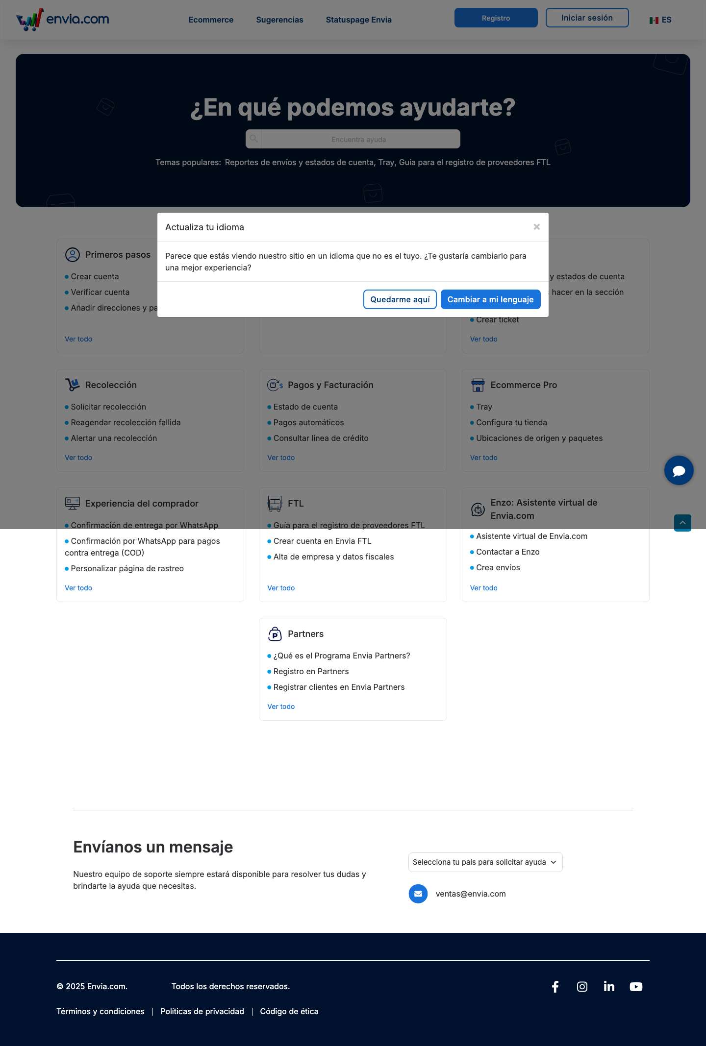 Help Center | Envia.com - Full Screenshot
