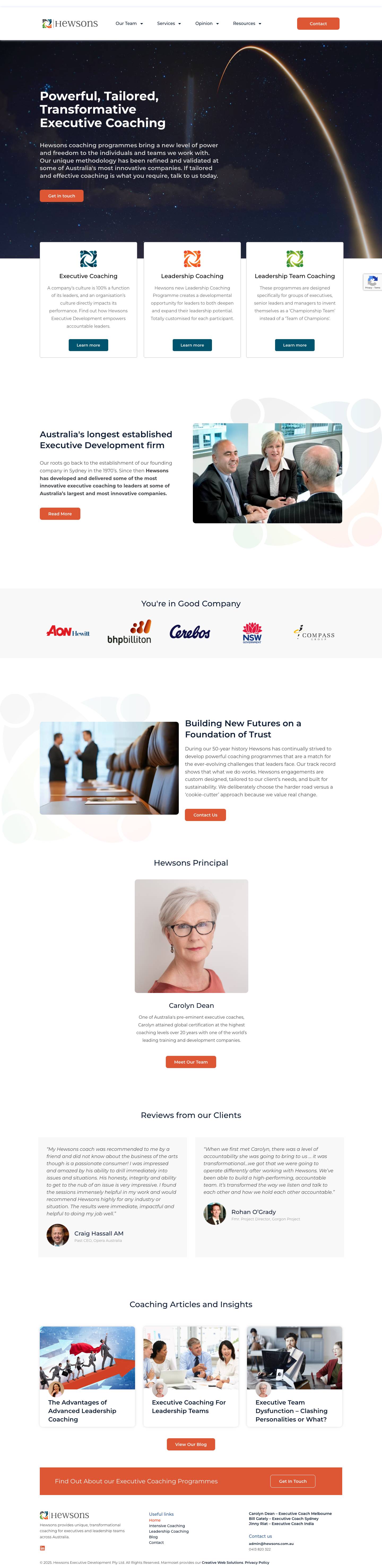 Executive Coaching Australia - Melbourne Sydney | Hewsons - Full Screenshot