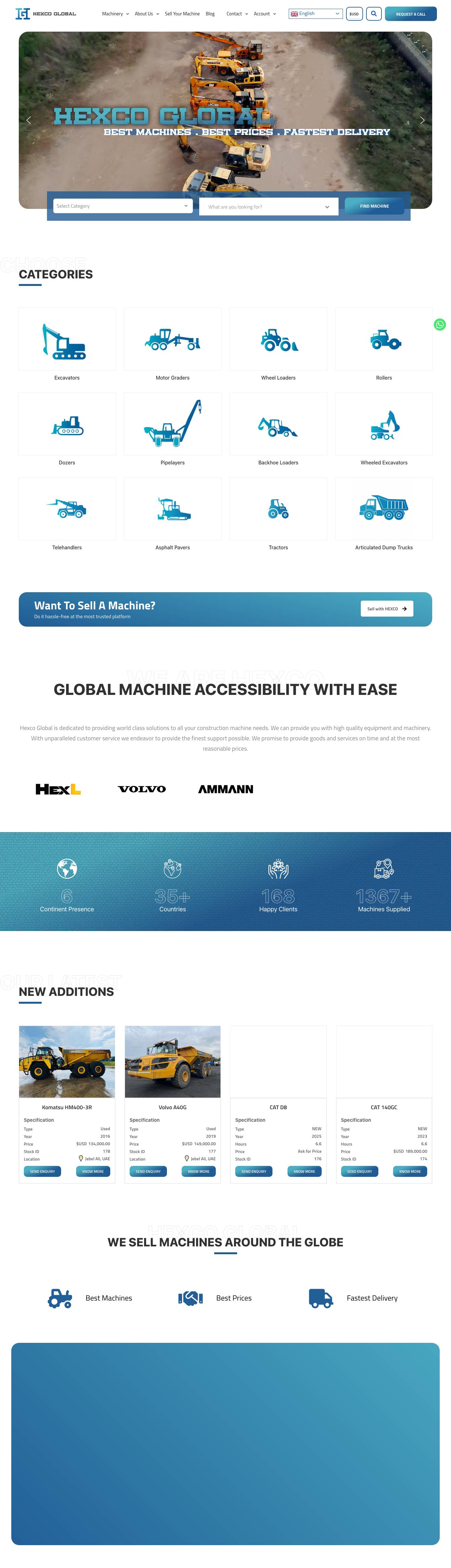 Used and Brand New Heavy Construction Equipment for Sale | Hexco.ae - Full Screenshot