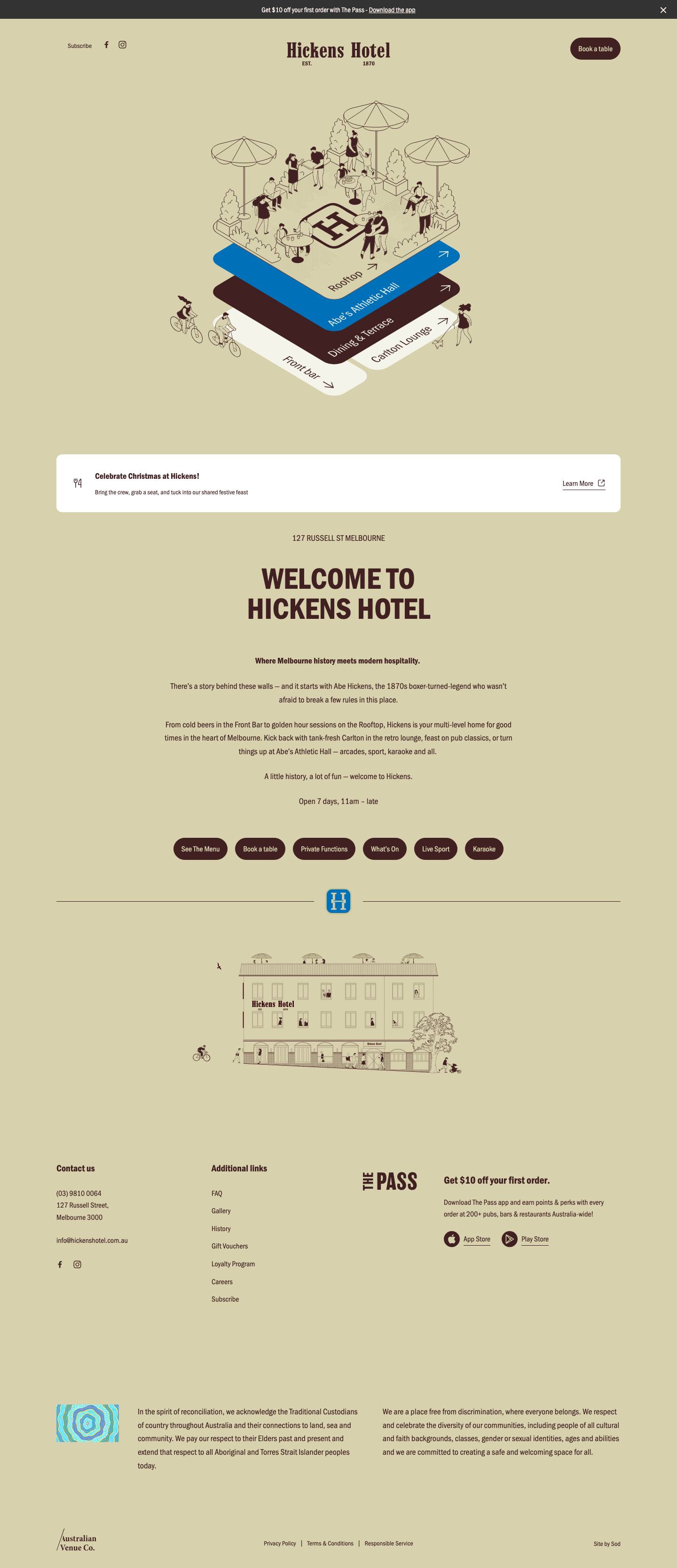 Hickens Hotel Melbourne – Rooftop Bar & Pub on Russell St - Full Screenshot