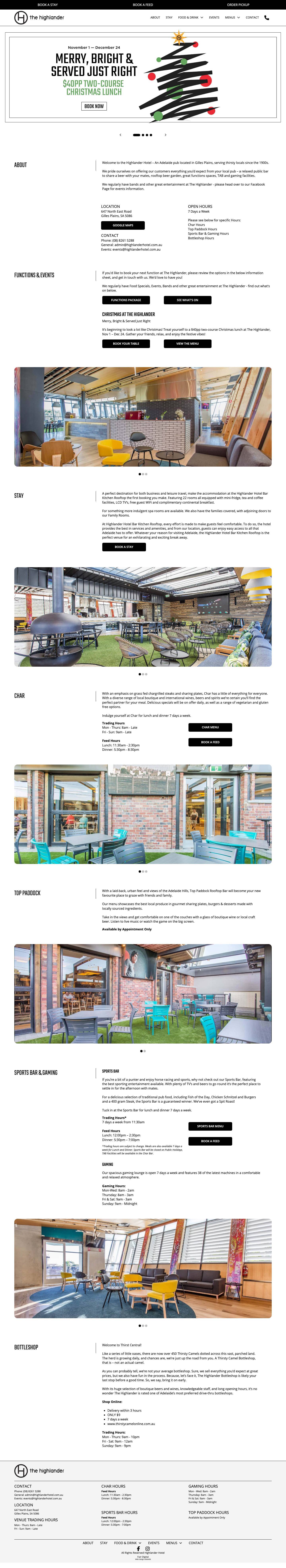 The Highlander Hotel | Char Grill, Bar, Restaurant | Gilles Plains, Adelaide - Full Screenshot