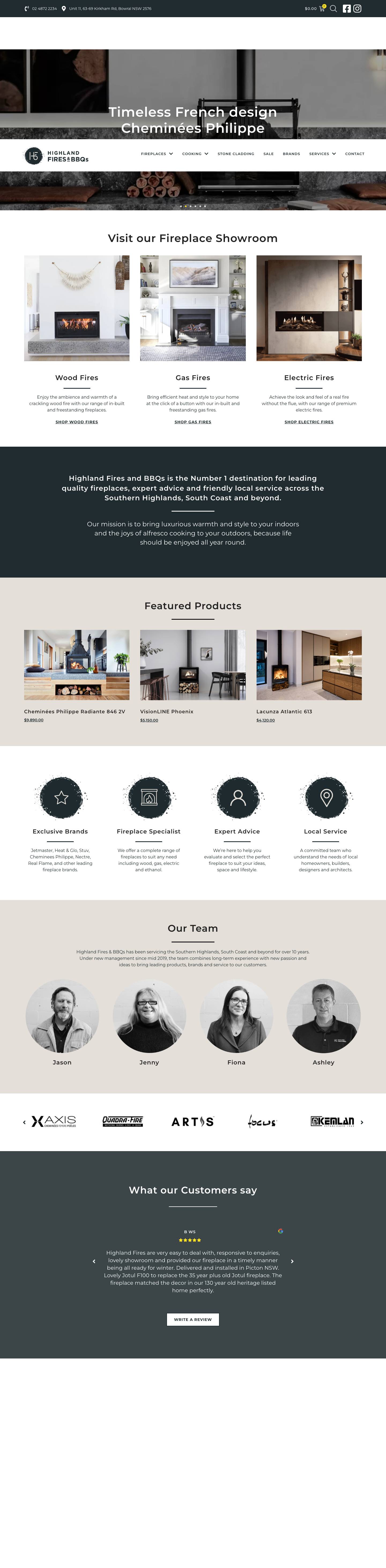 Fireplace Showroom - Southern Highlands - Highland Fires & BBQs - Full Screenshot